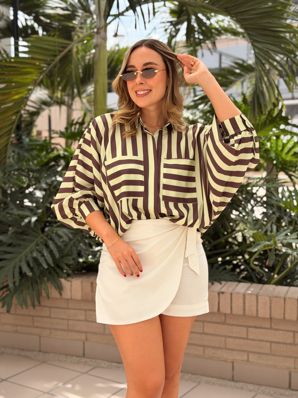 BLUSA EMMA RAYAS VERDE CAFÉ