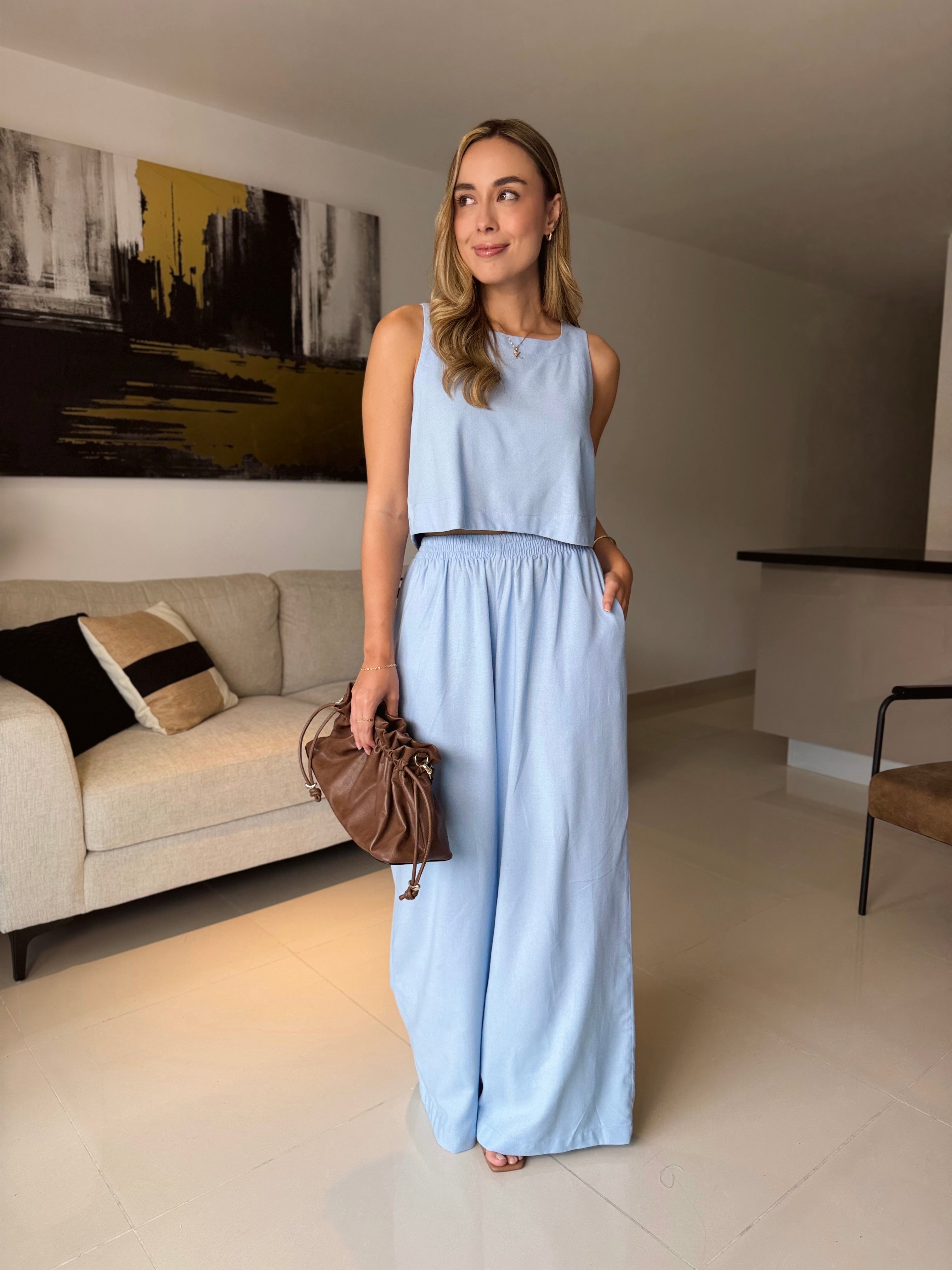 SET AMALFI UNICOLOR CELESTE