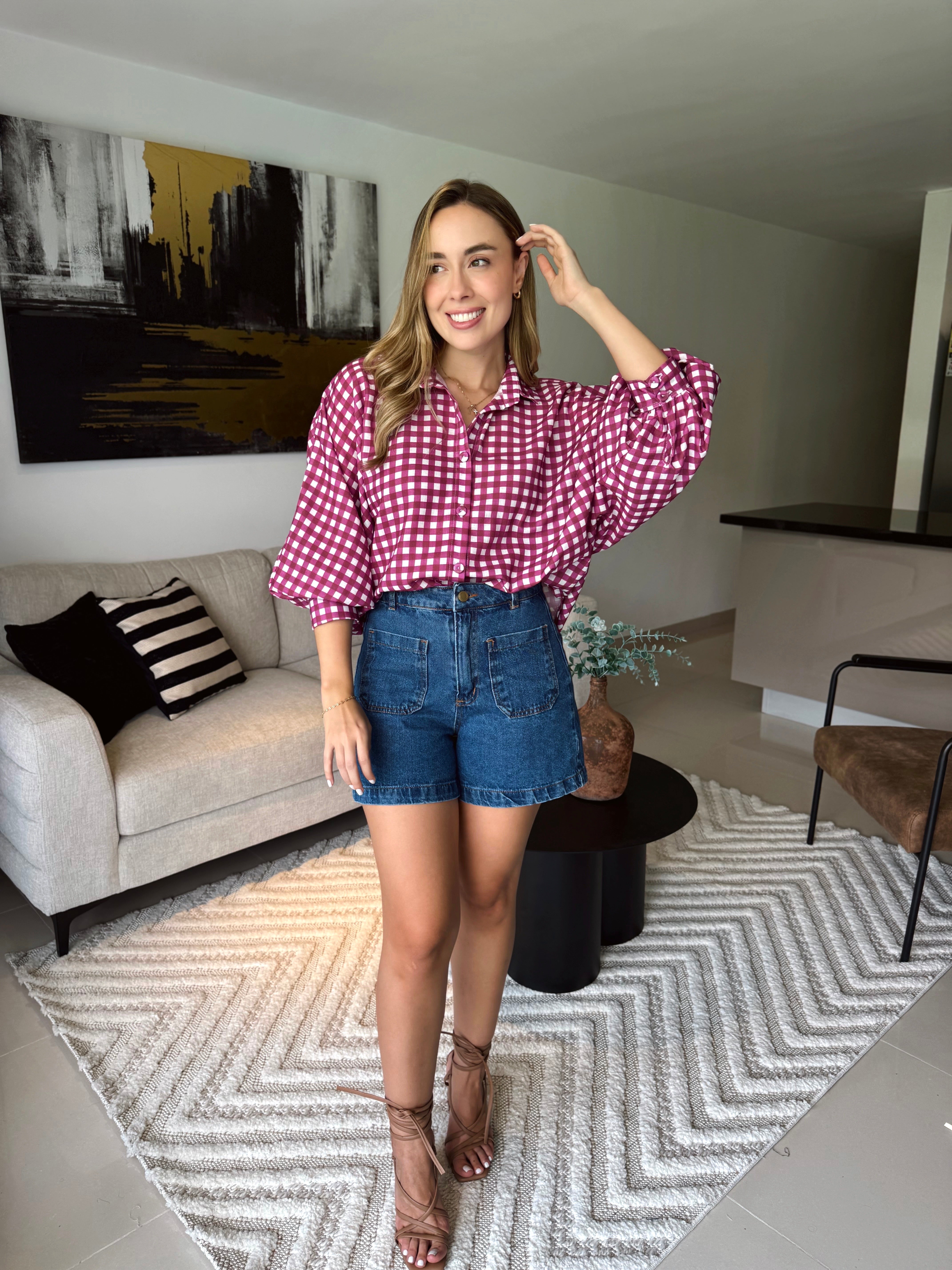 BLUSA MARTINA CUADROS BORGOÑA