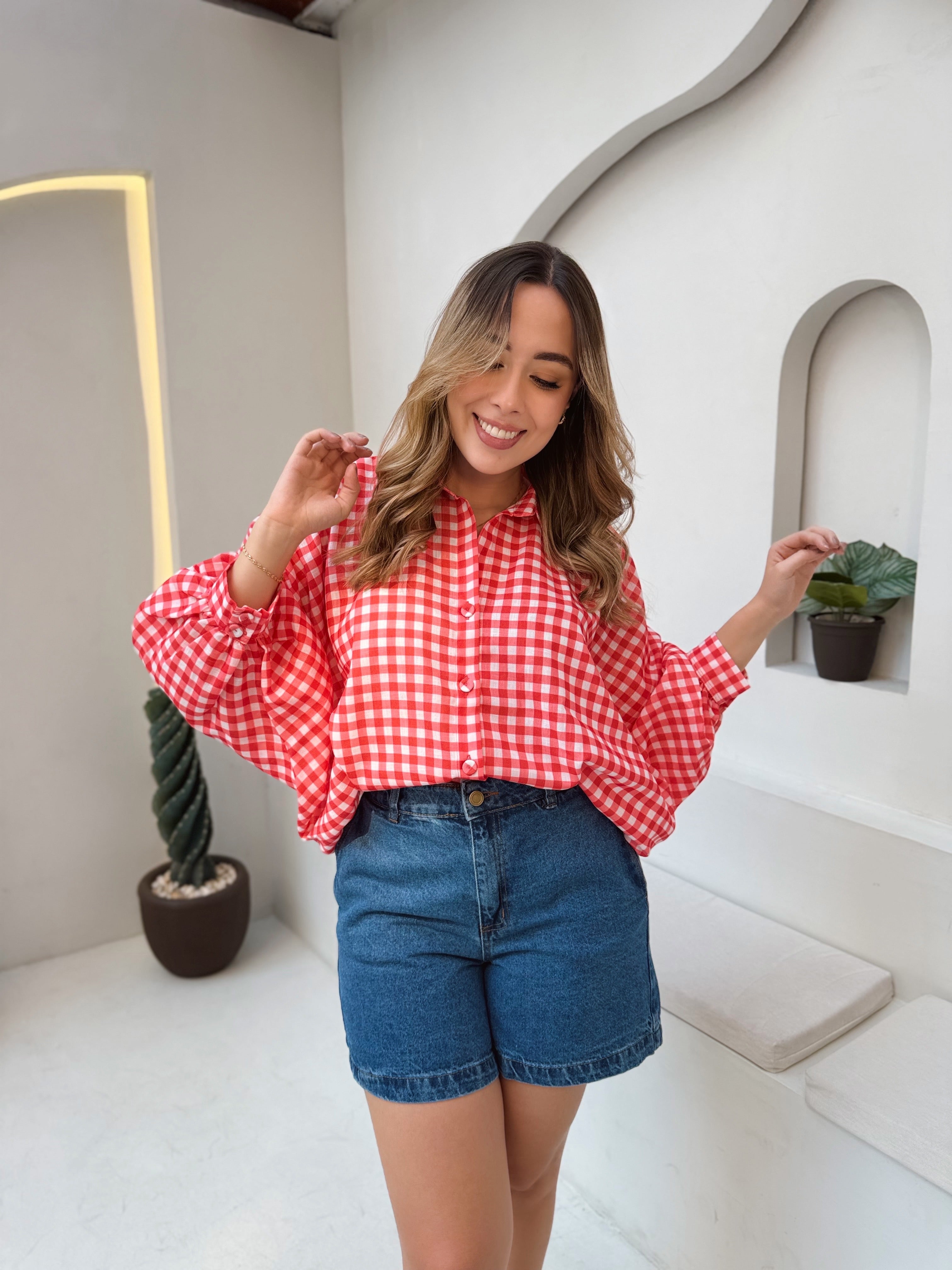 BLUSA MARTINA CUADROS ROJA