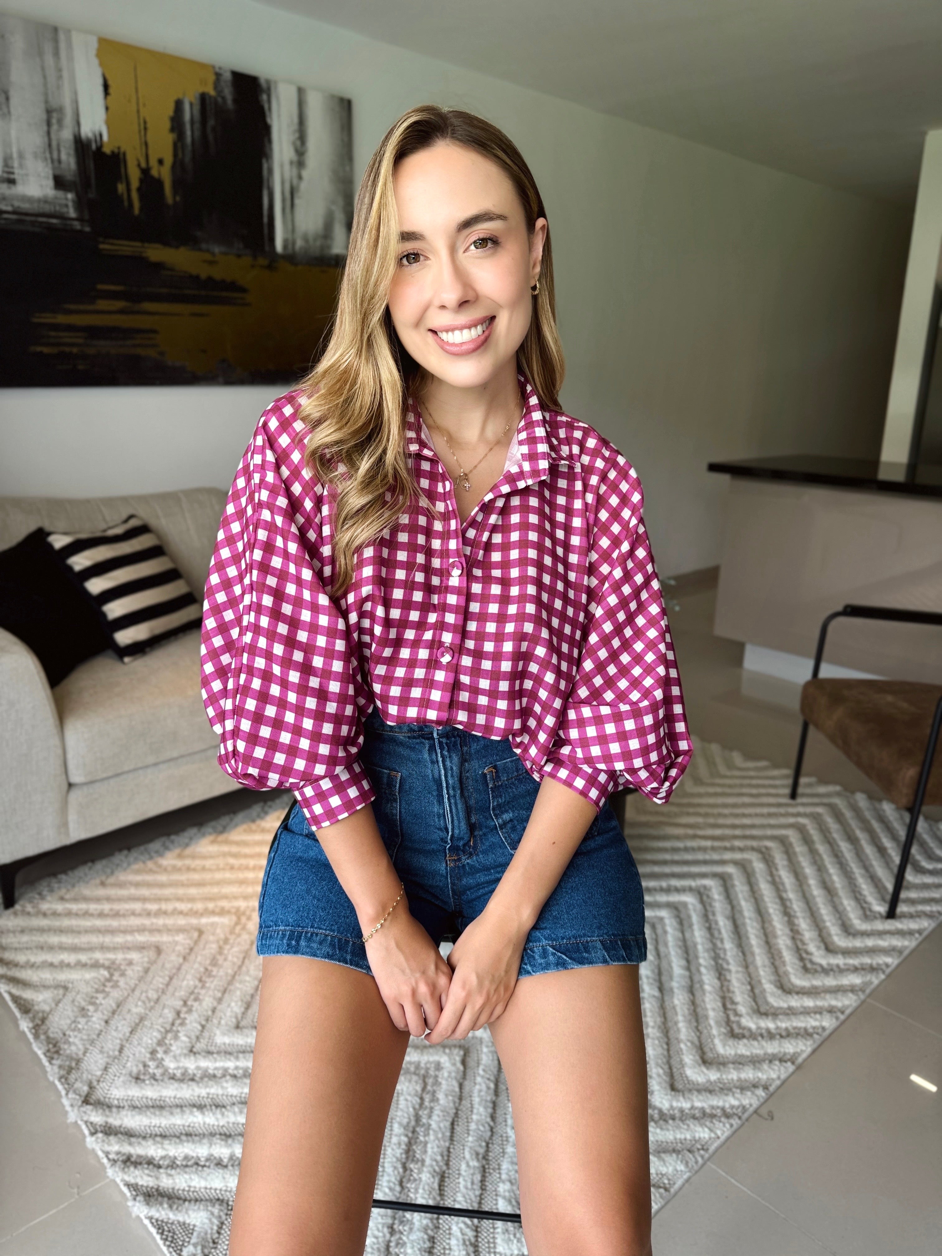 BLUSA MARTINA CUADROS BORGOÑA