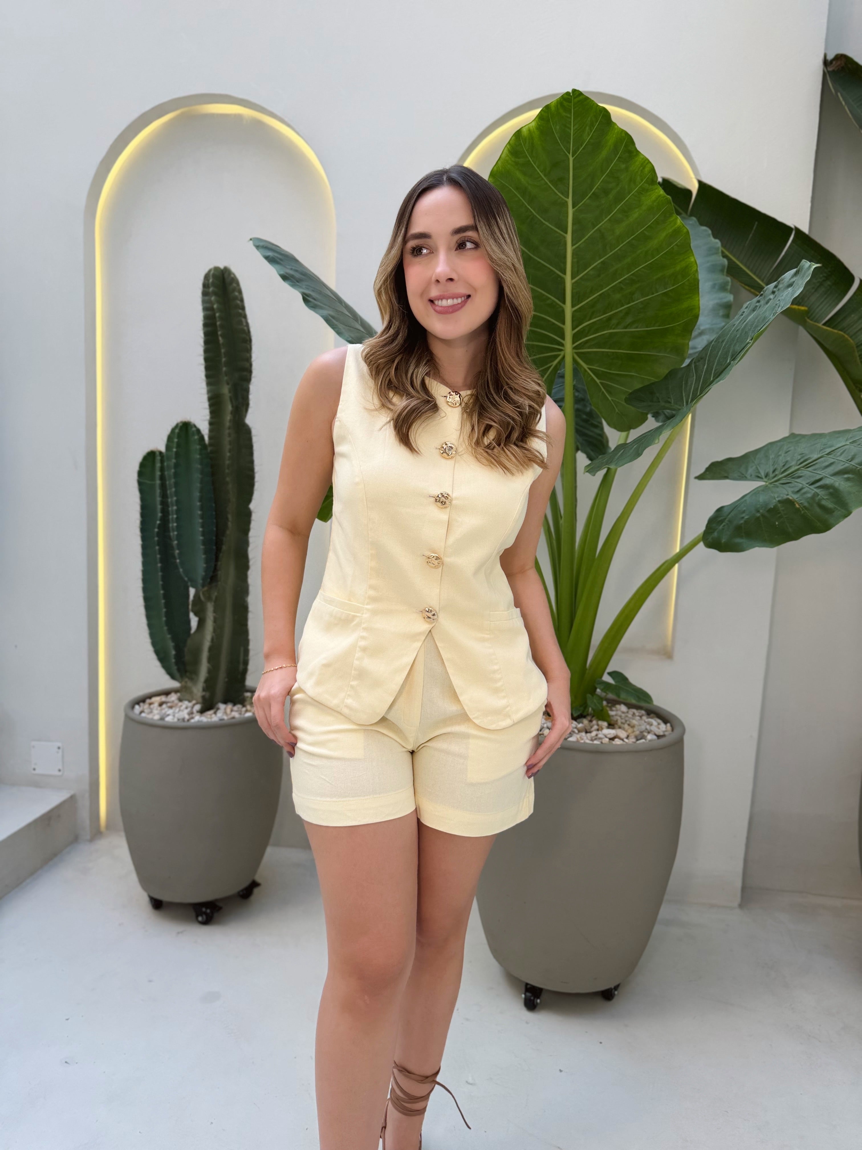 SET MÓNACO AMARILLO BOTÓN DORADO