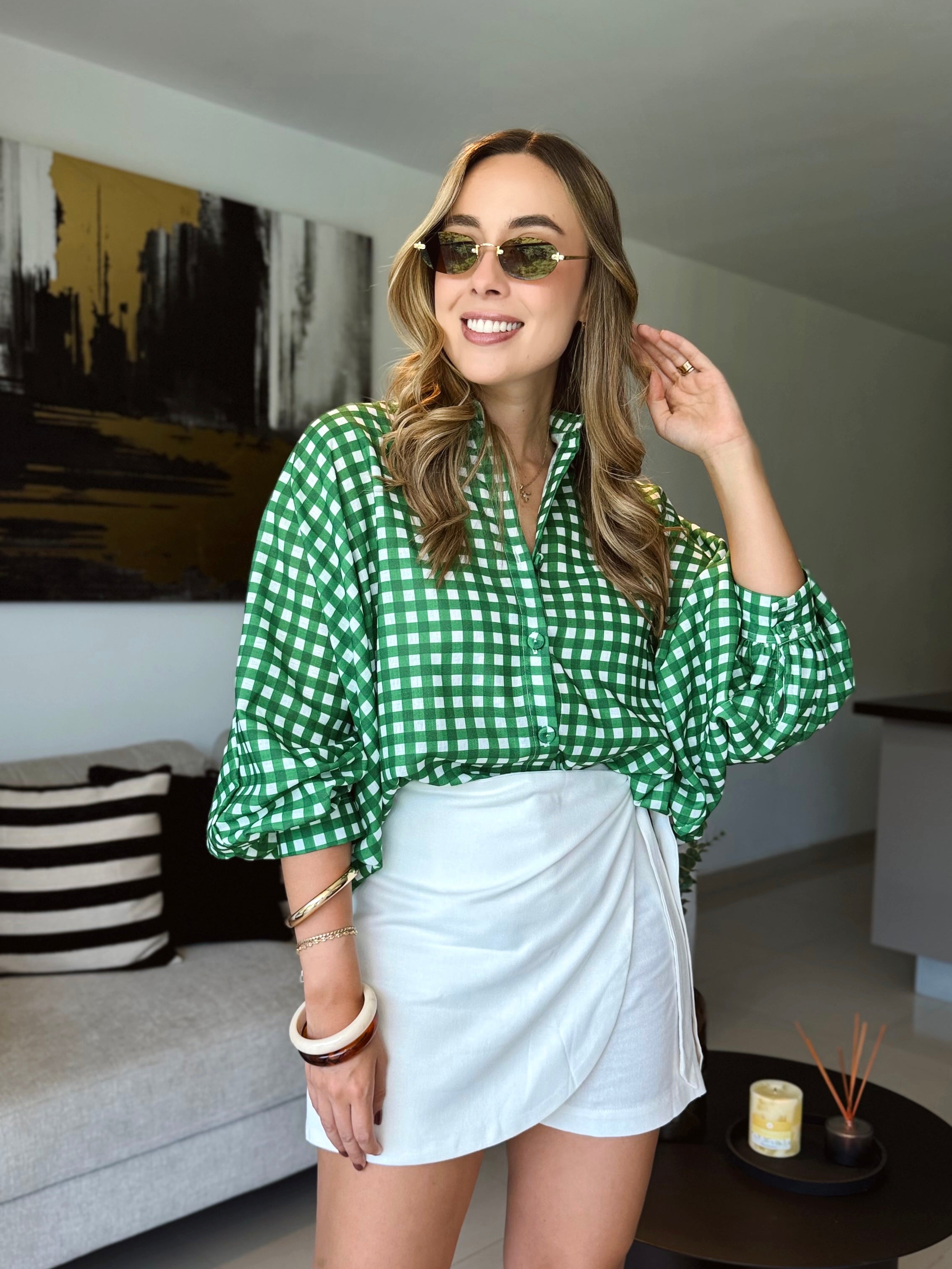 BLUSA MARTINA CUADROS VERDE OSCURO