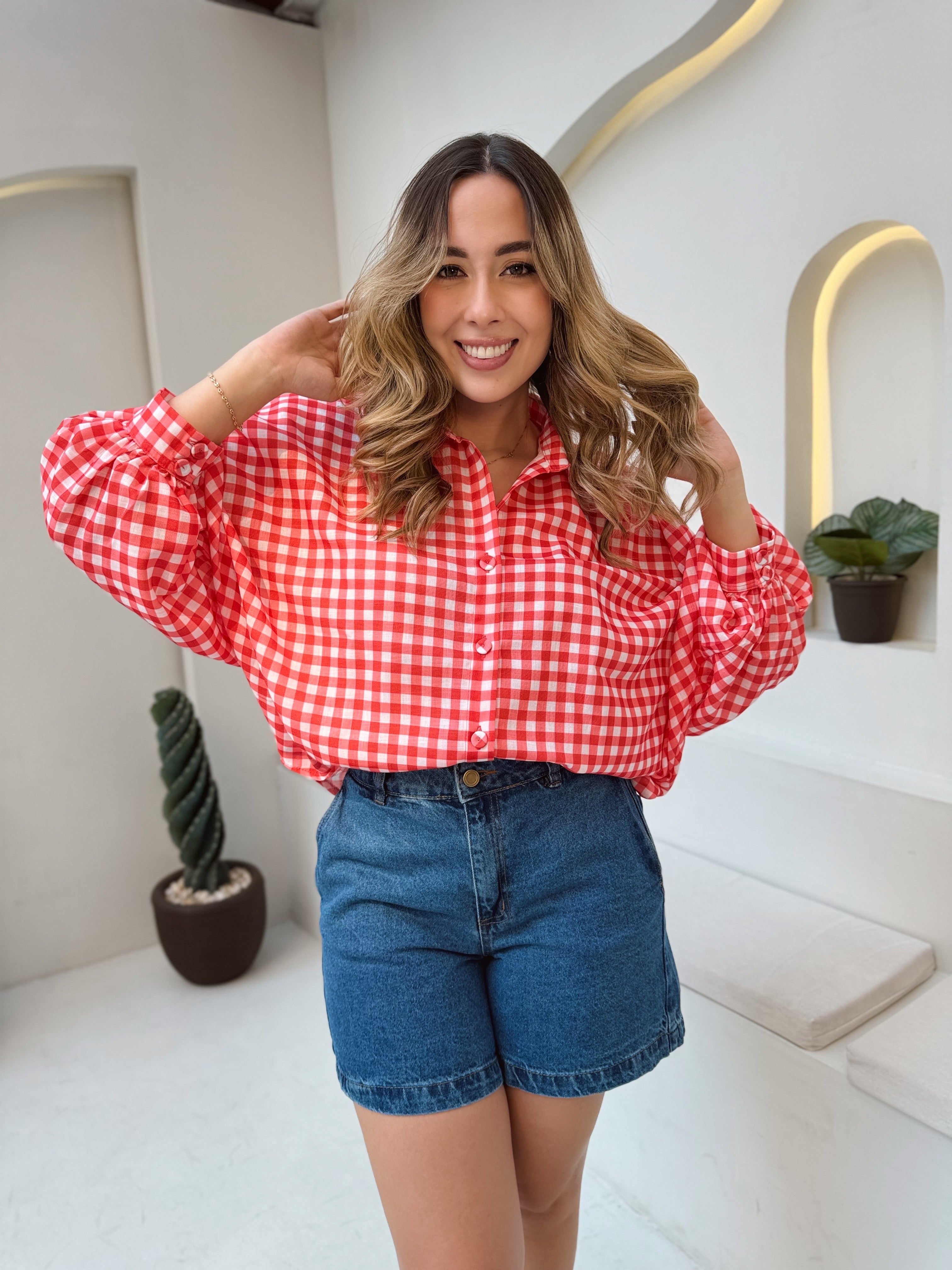 BLUSA MARTINA CUADROS ROJA