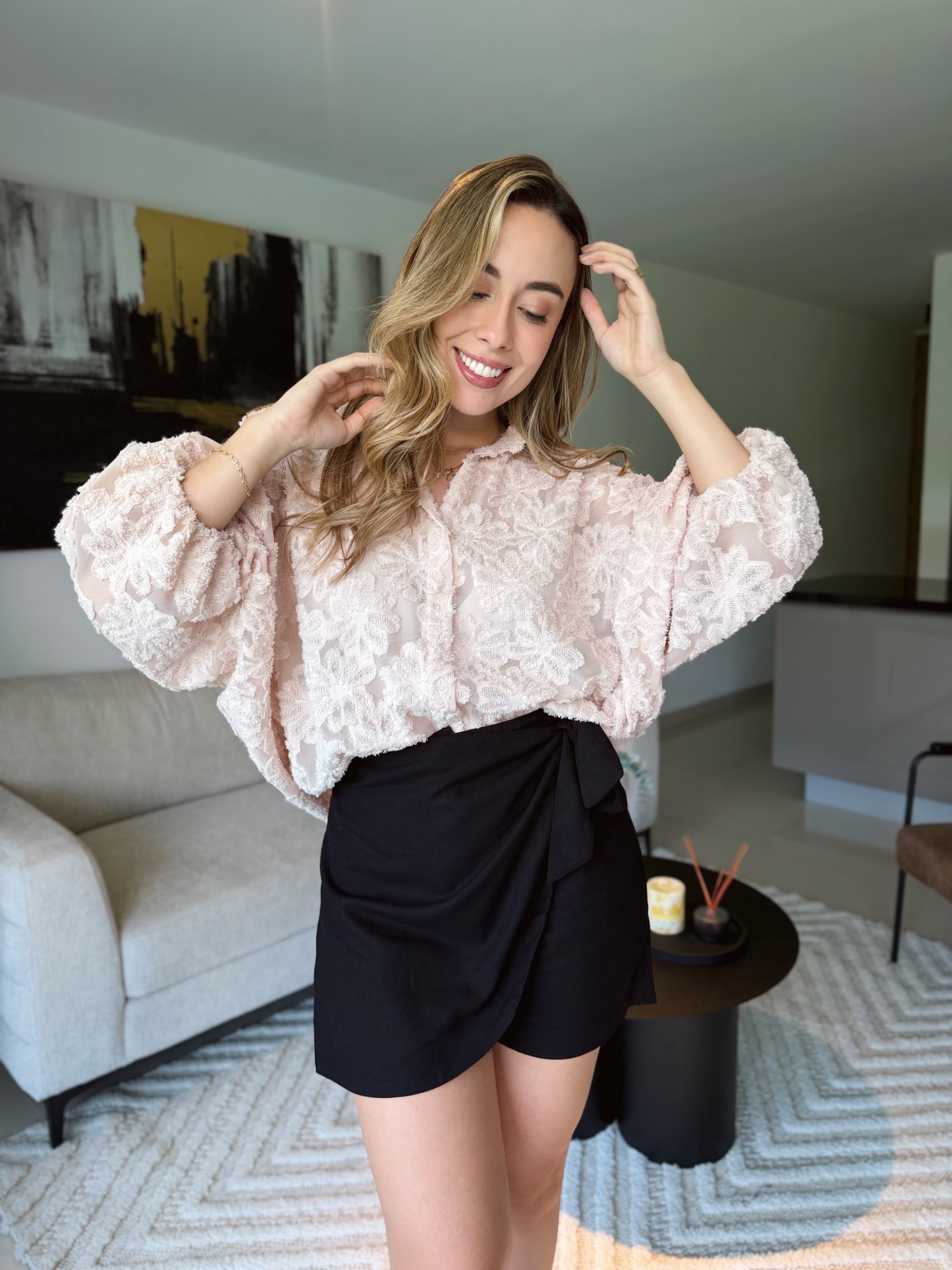 BLUSA GEORGINA VELO FLOR GRANDE PALO ROSA