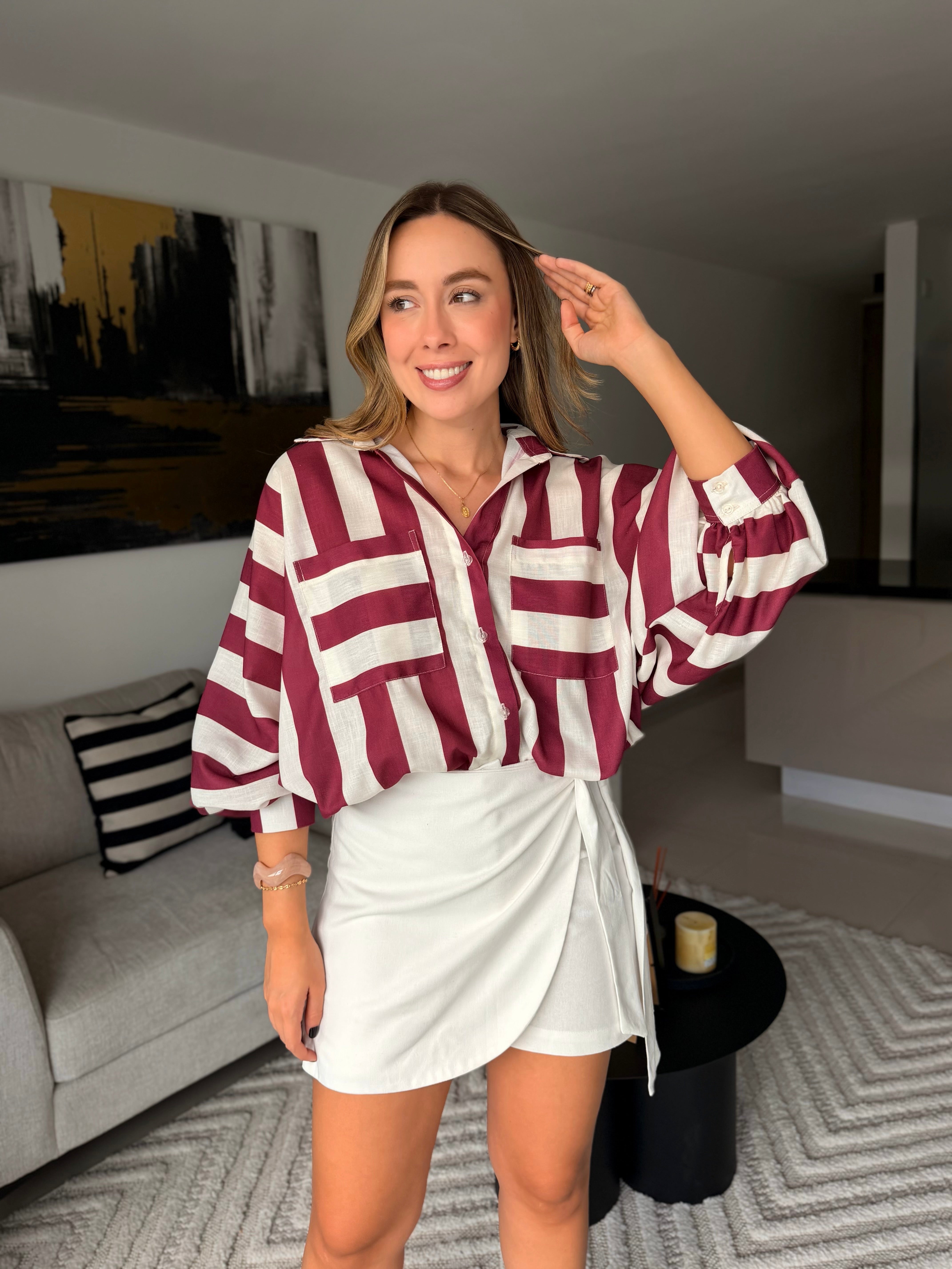 BLUSA BALINO RAYAS VINOTINTO