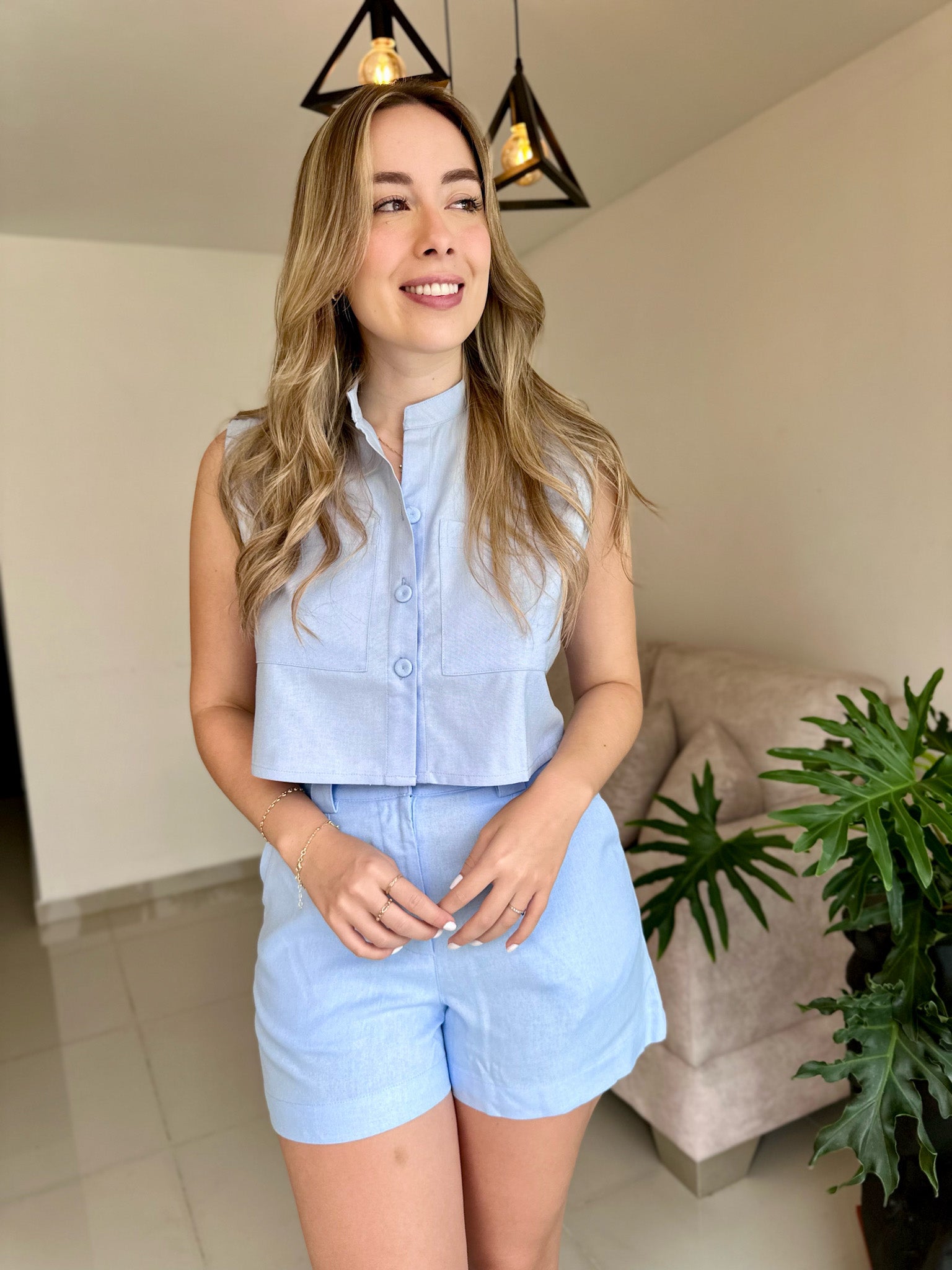 CHALECO ROMA LINO CELESTE