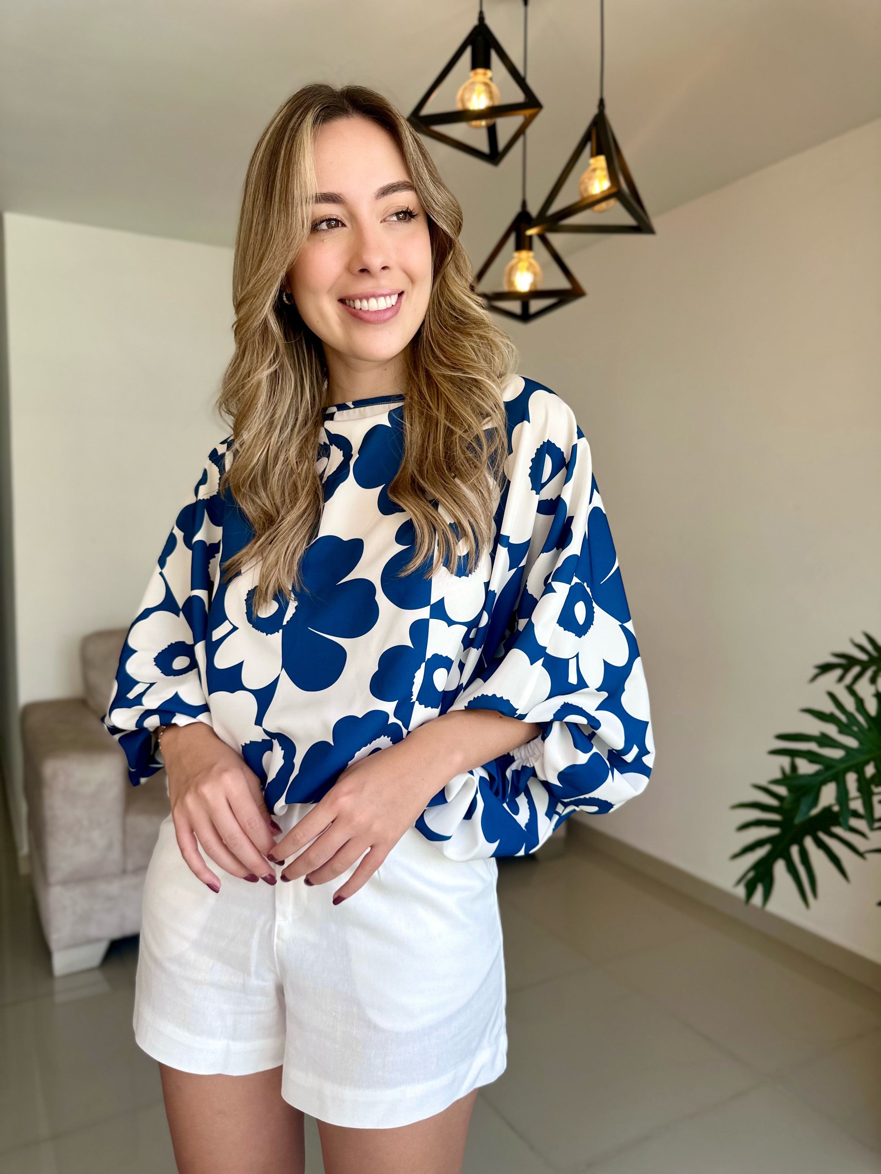 BLUSA HELENA PRINT FLOR AZUL