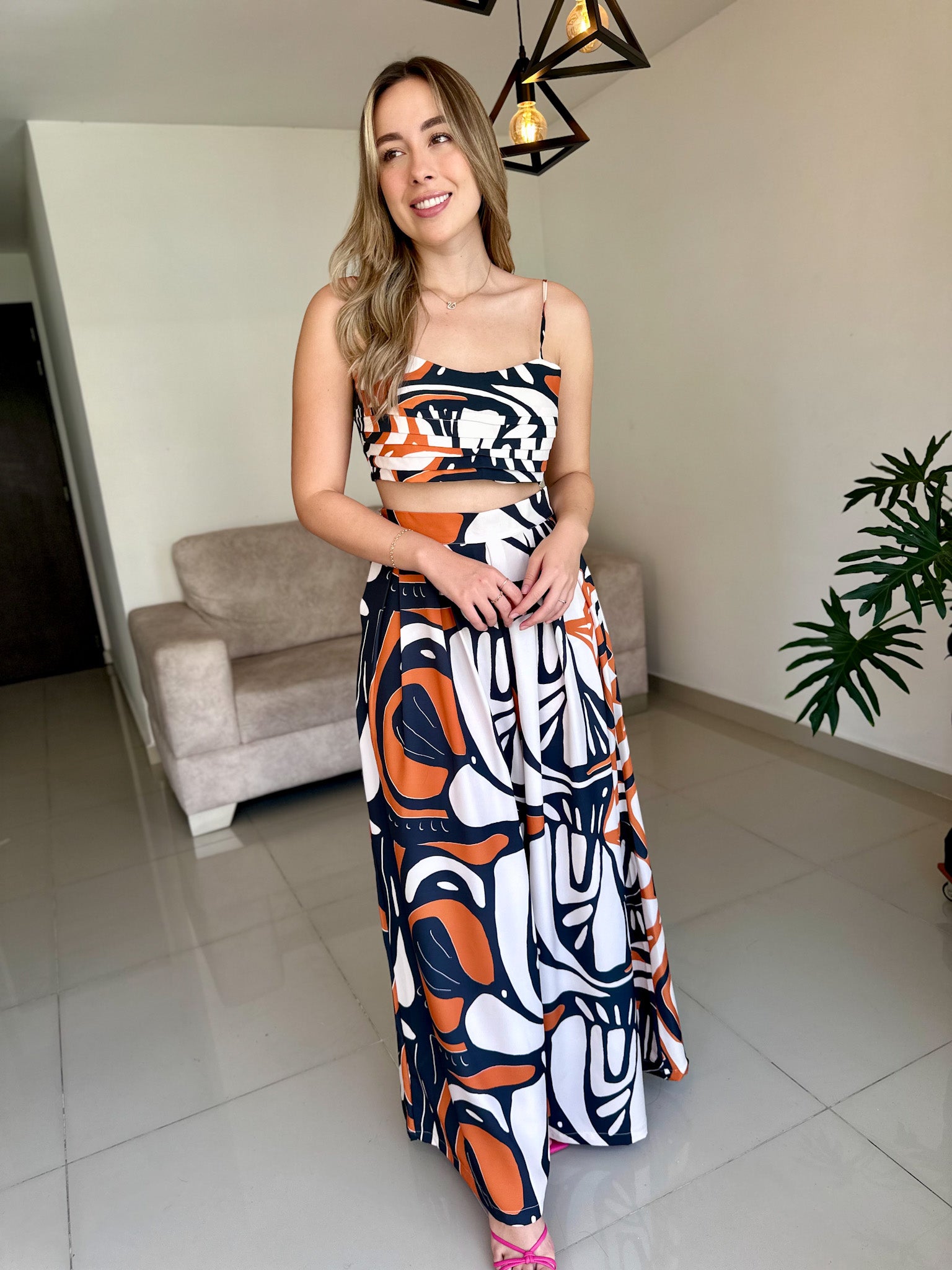 SET POSITANO PRINT NEGRO NARANJA