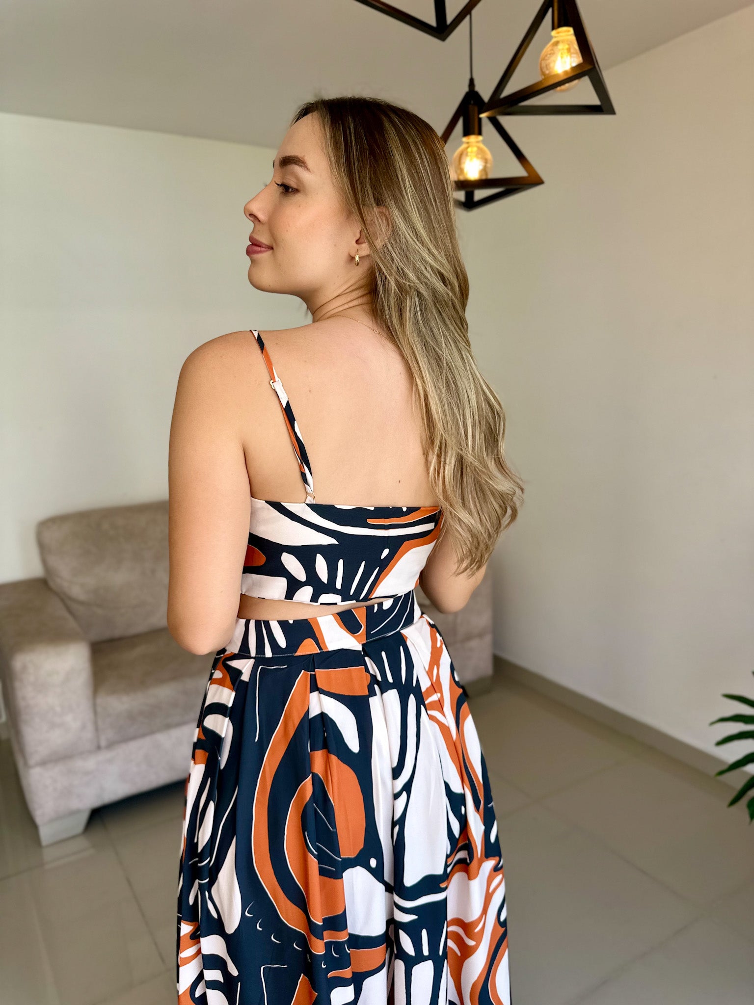 SET POSITANO PRINT NEGRO NARANJA