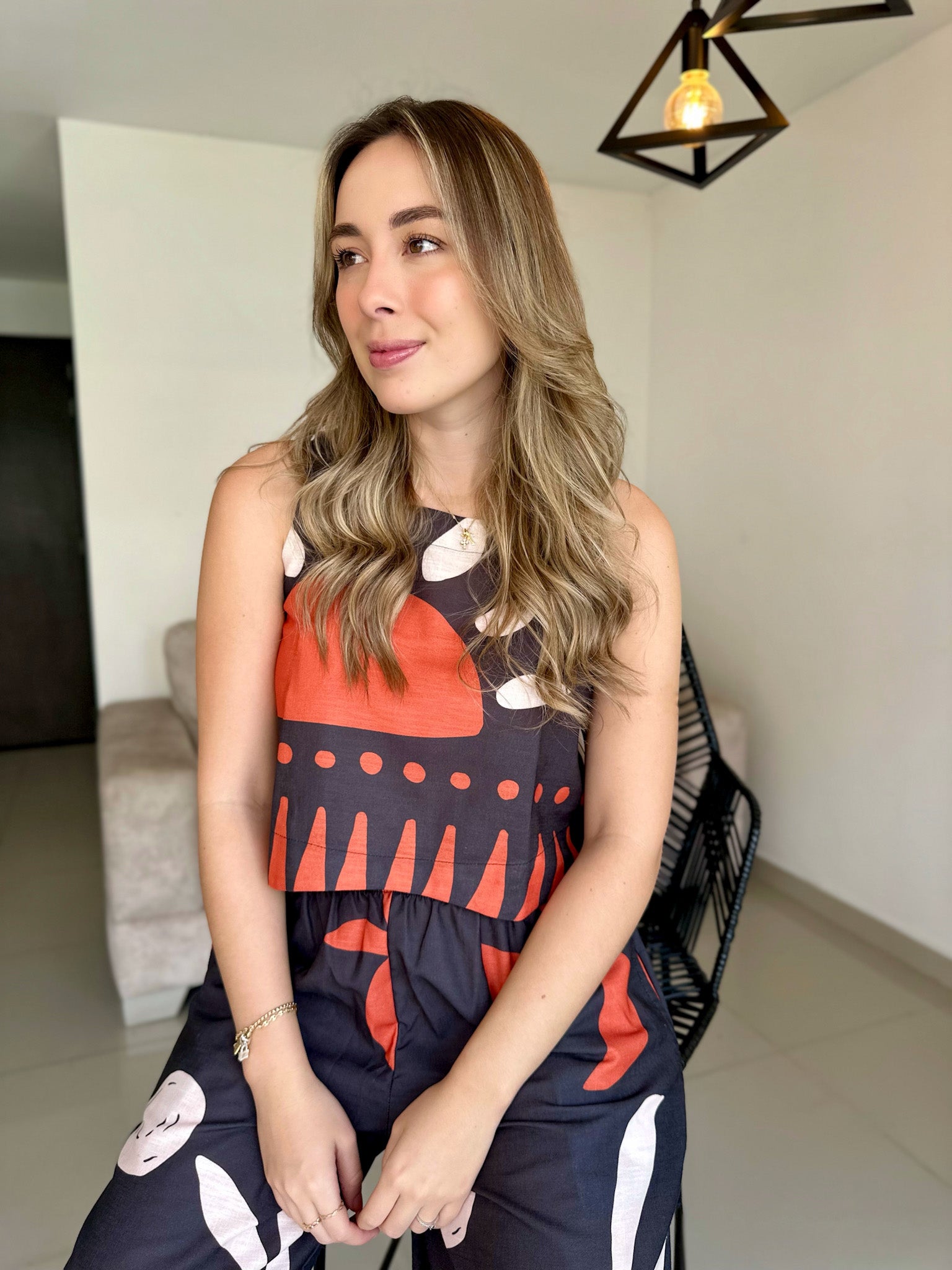 SET AMALFI PRINT NEGRO NARANJA