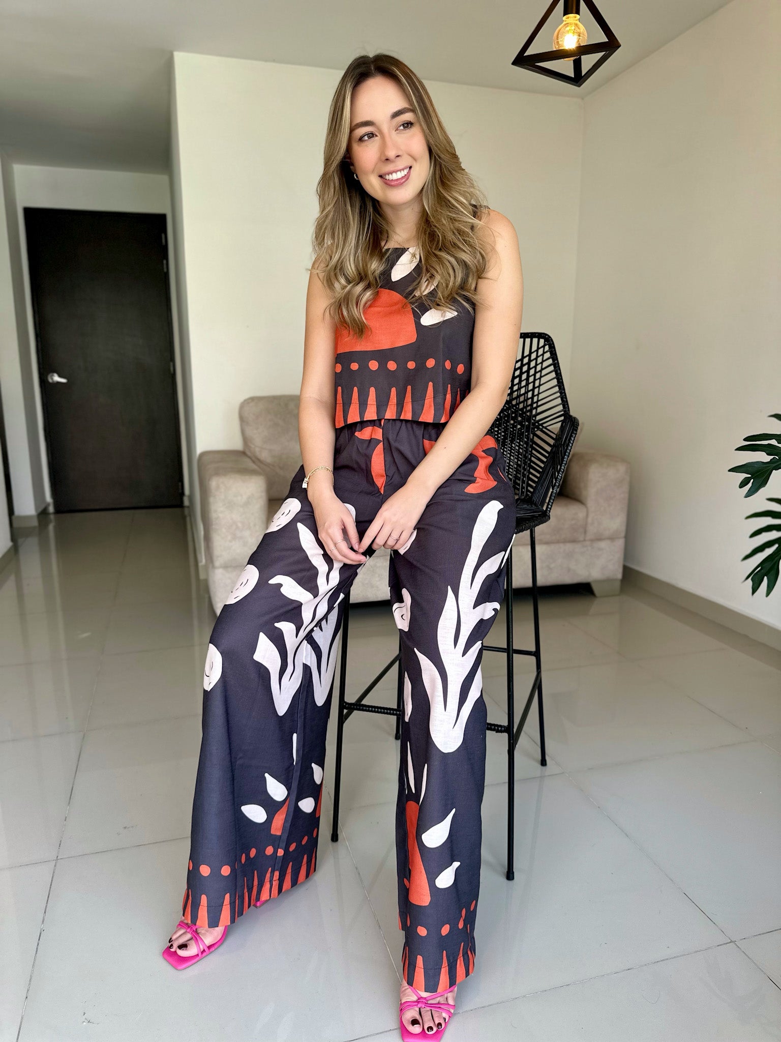 SET AMALFI PRINT NEGRO NARANJA