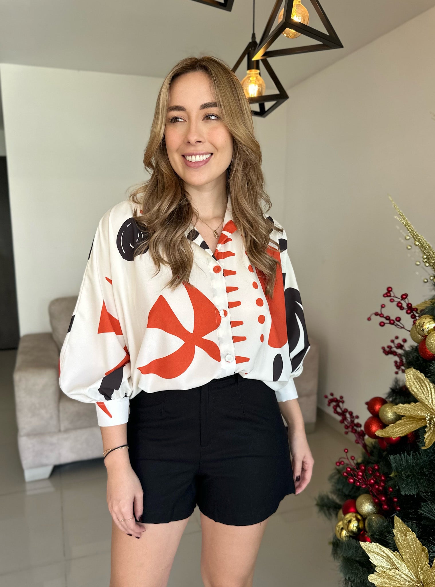 BLUSA MARTINA PRINT BLANCO-NARANJA