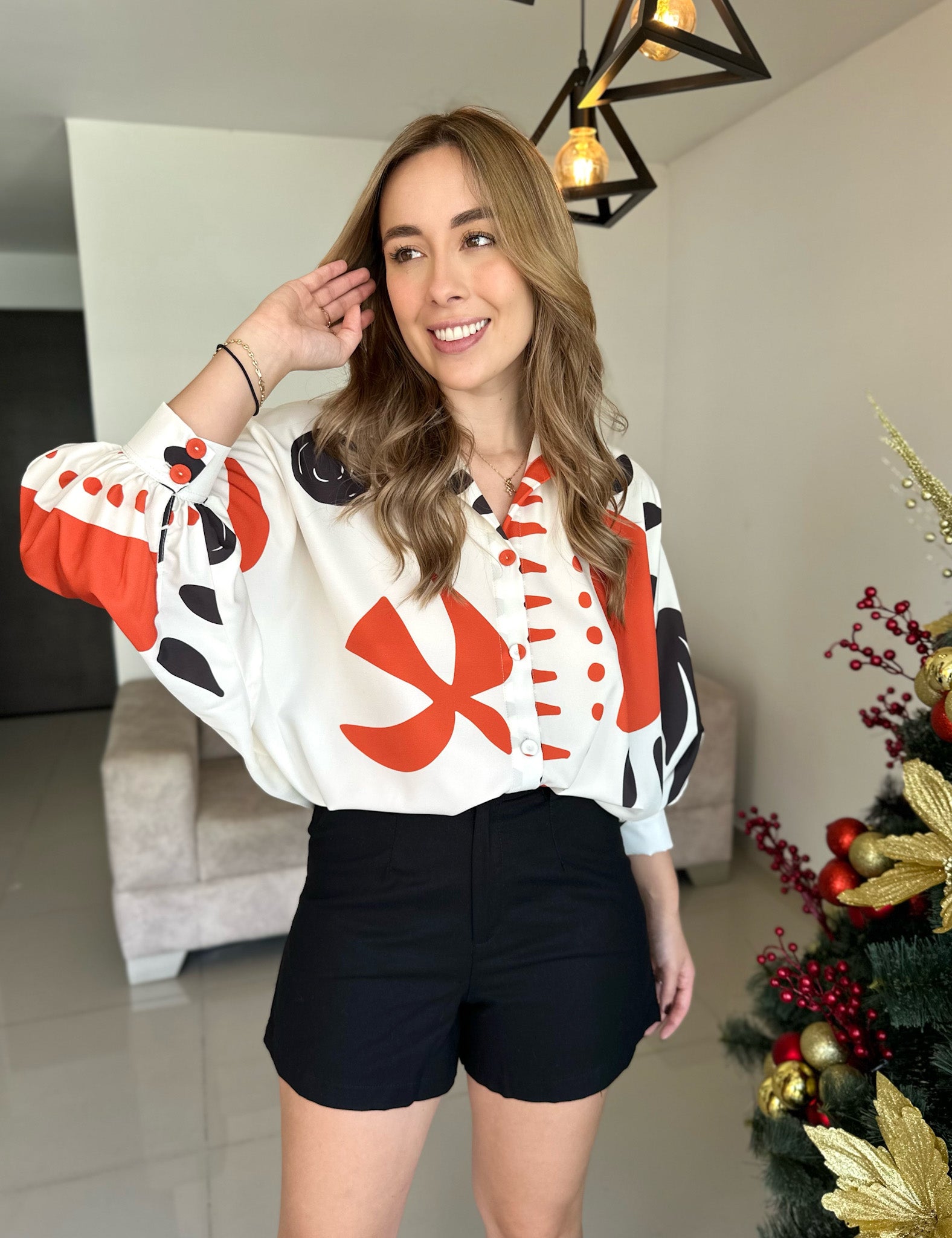 BLUSA MARTINA PRINT BLANCO-NARANJA