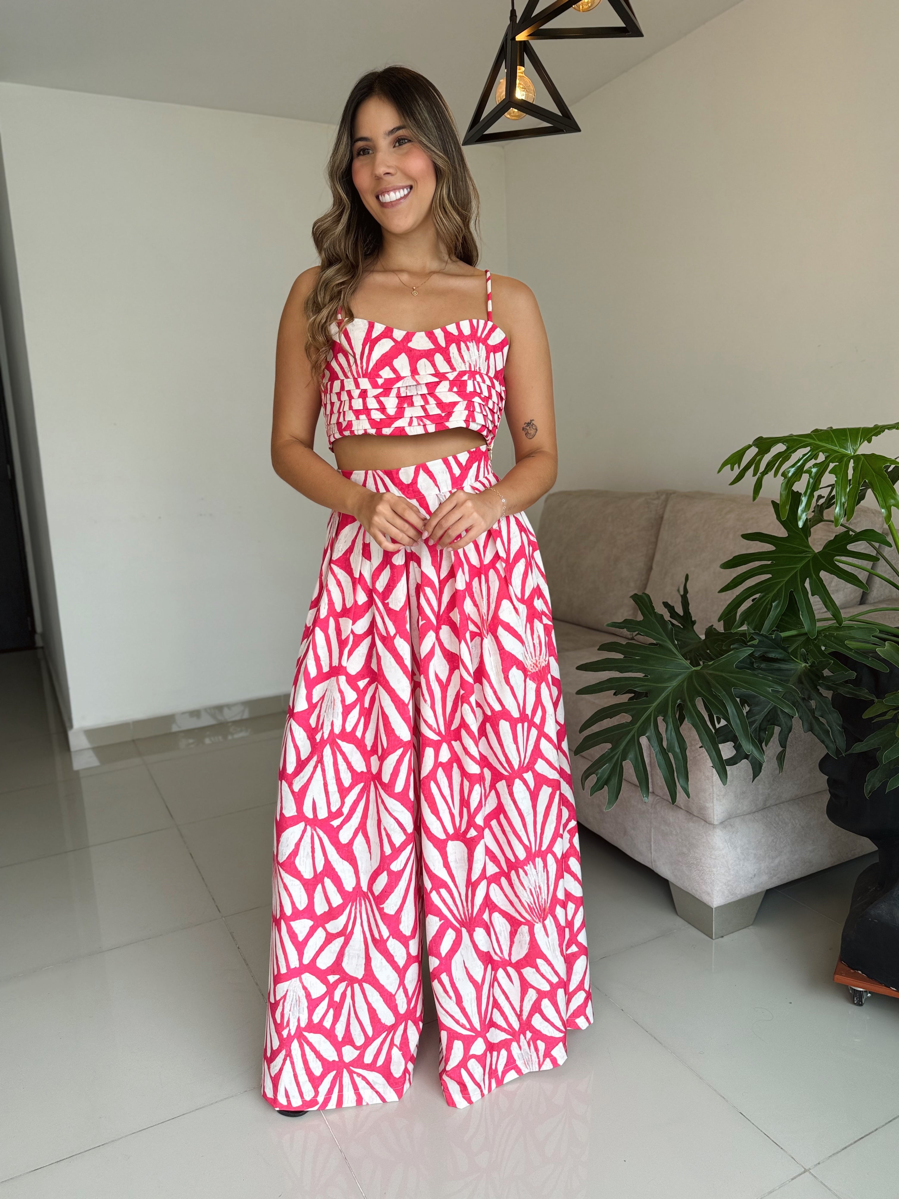 SET POSITANO PRINT FUCSIA BLANCO