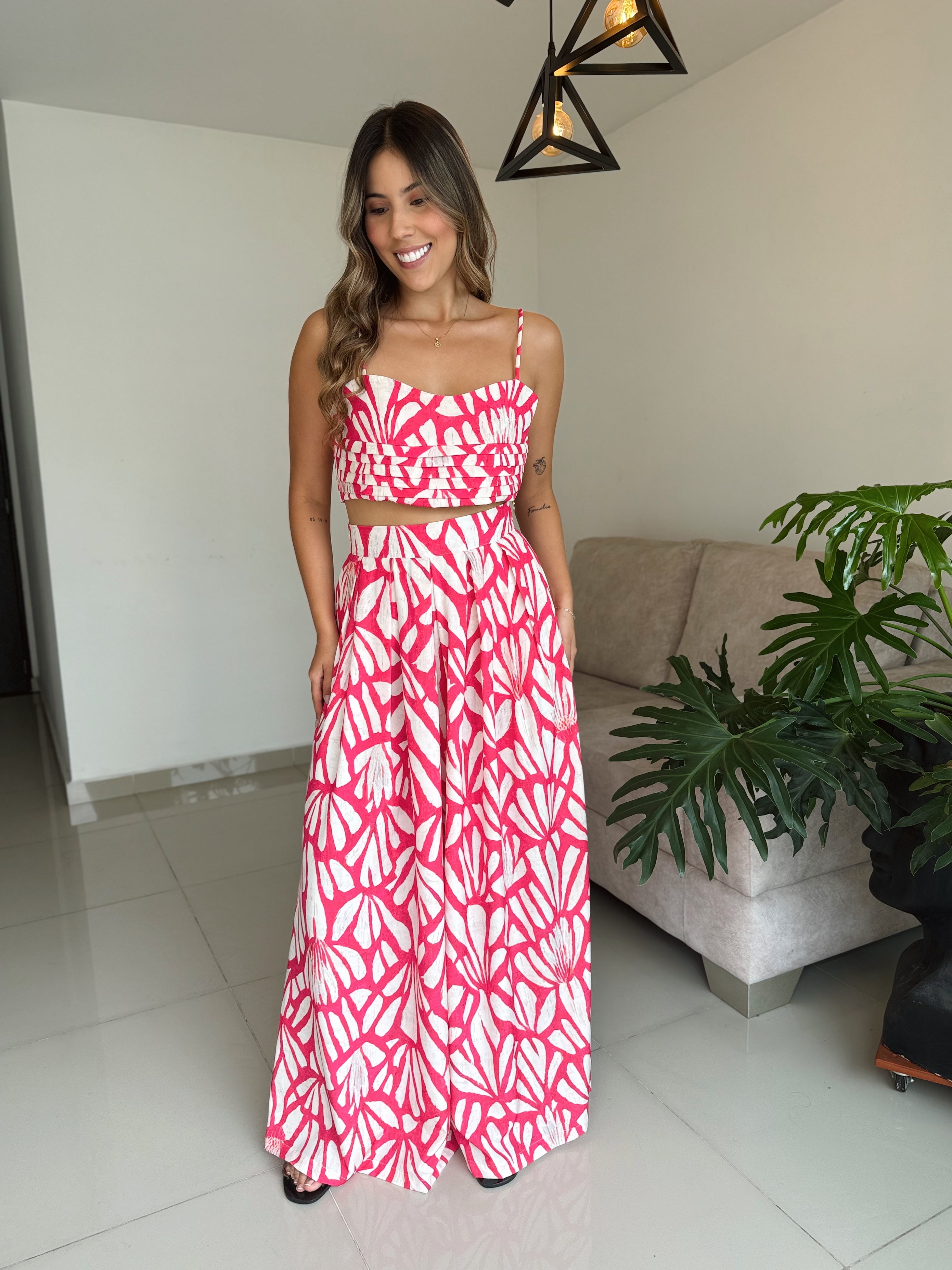 SET POSITANO PRINT FUCSIA BLANCO