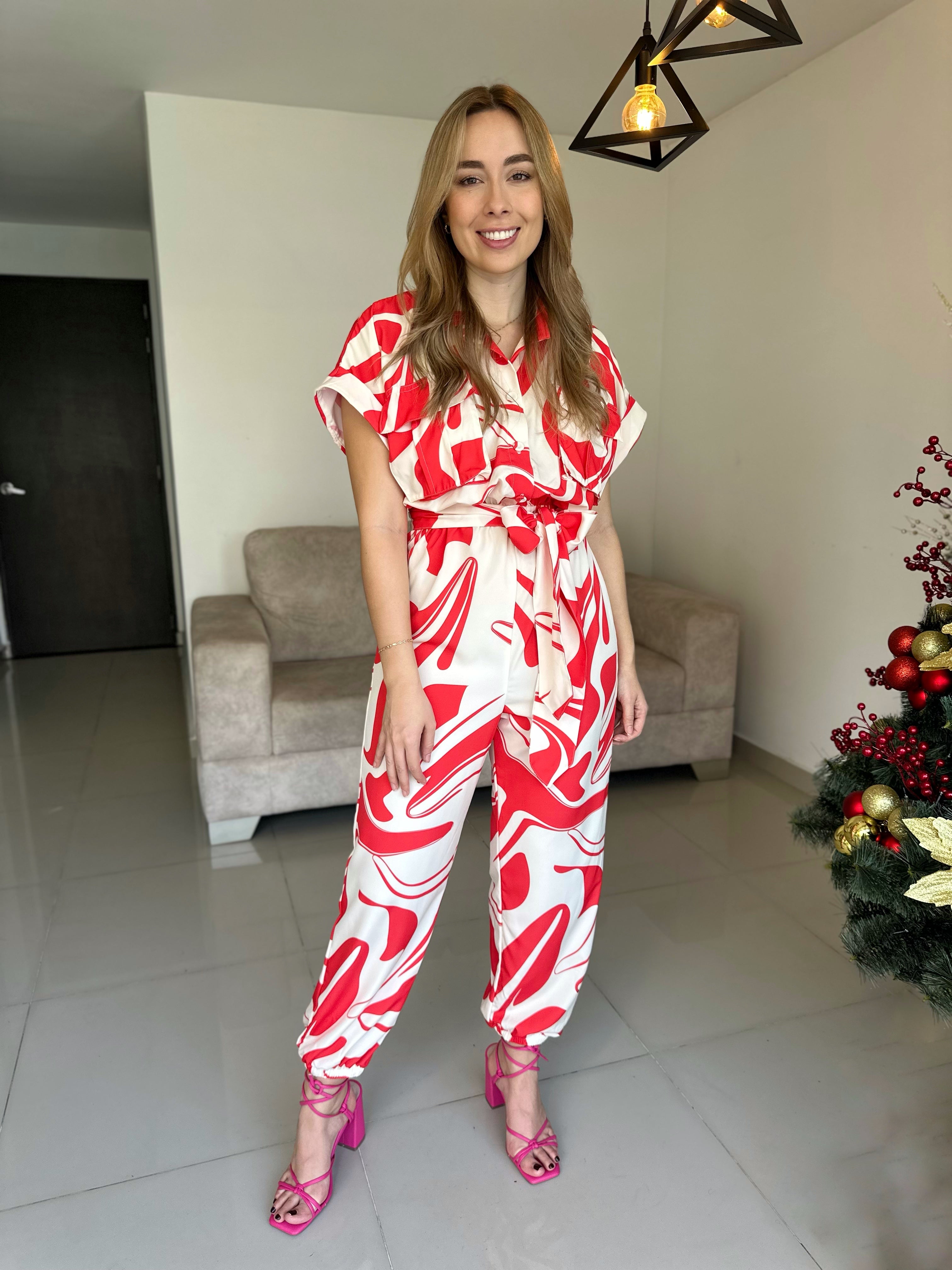 ENTERIZO ÁMBAR PRINT ONDAS ROJO