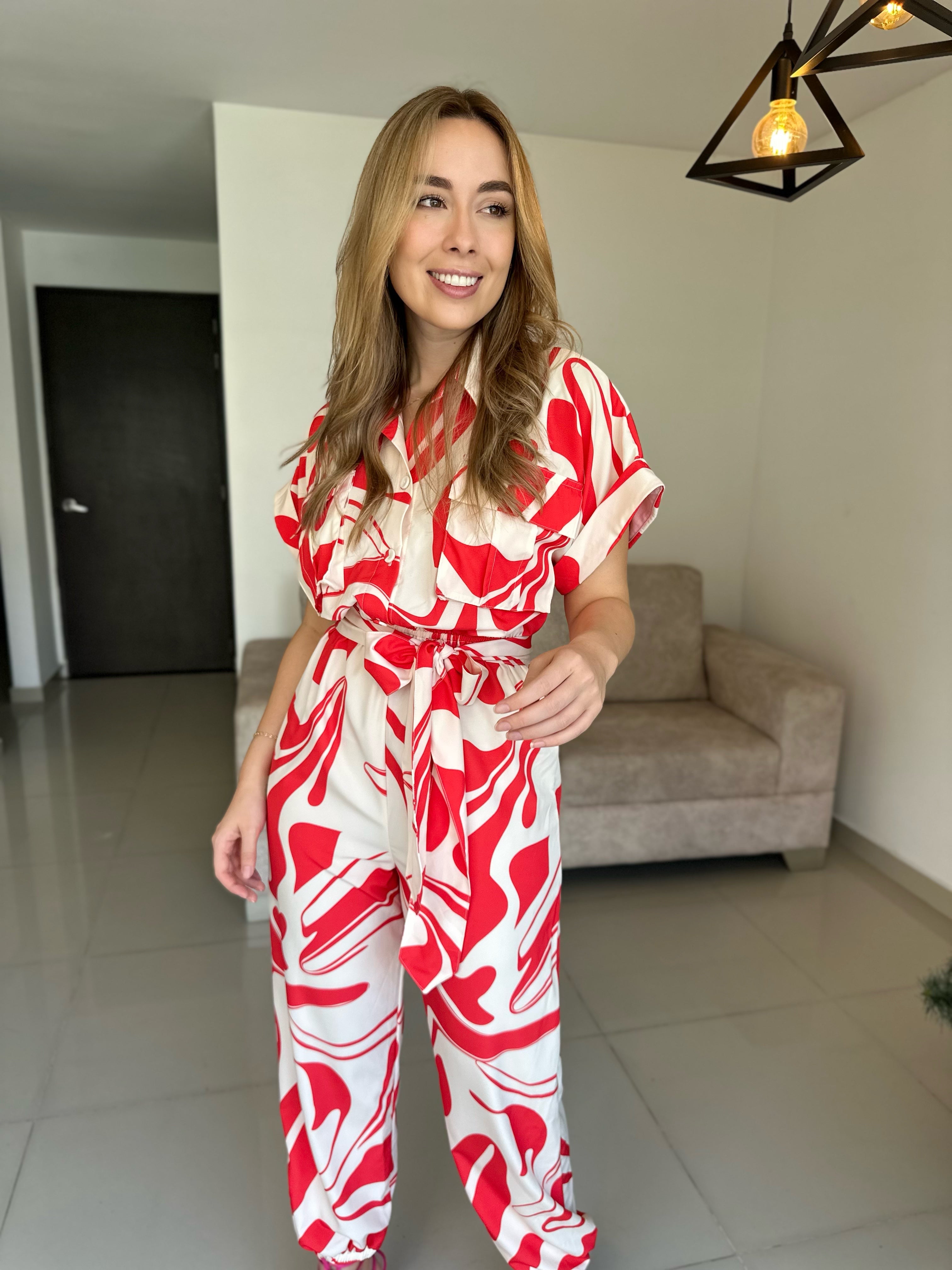 ENTERIZO ÁMBAR PRINT ONDAS ROJO