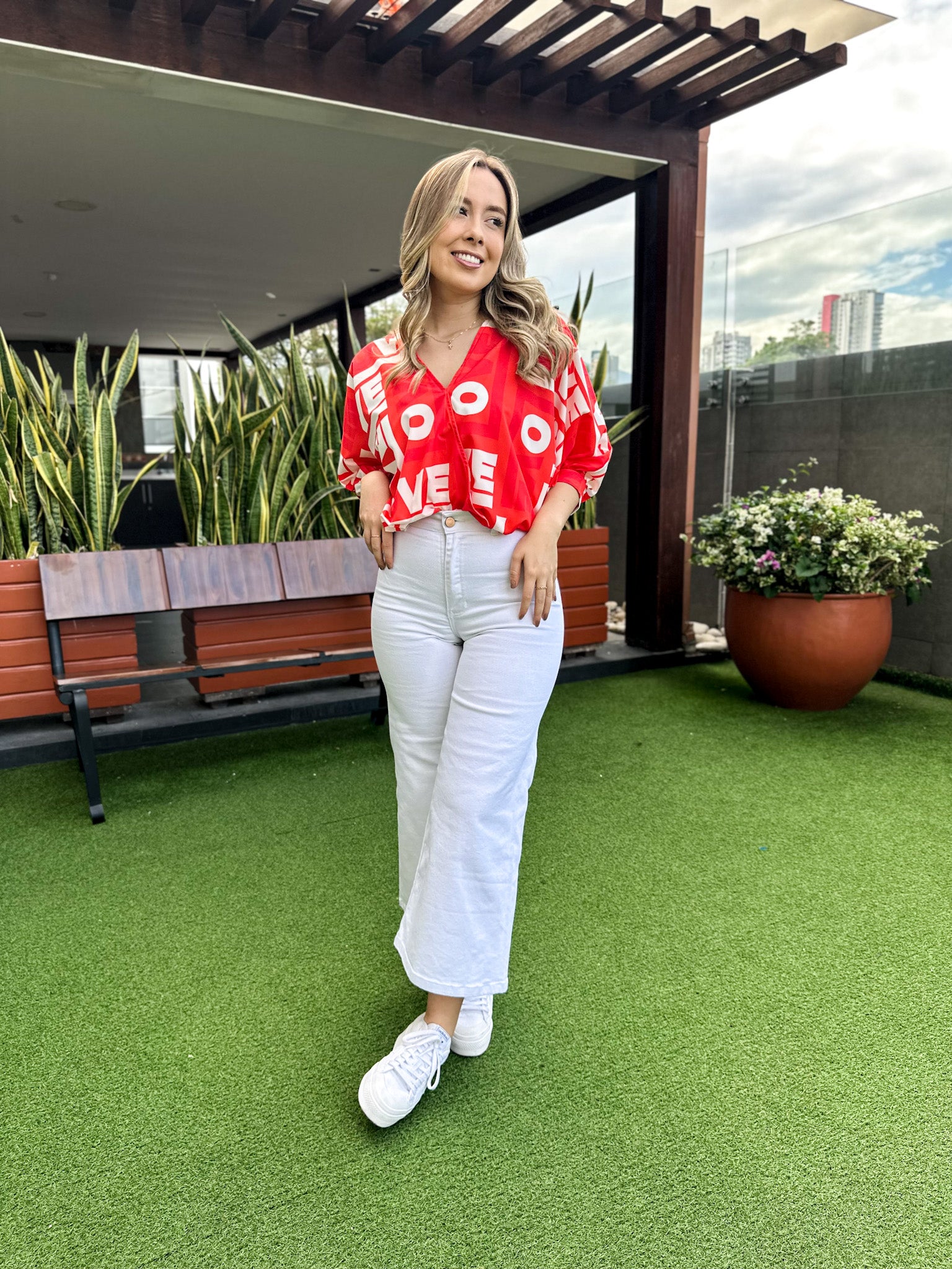 BLUSA ESMERALDA ESTAMPADA ROJO-BLANCO