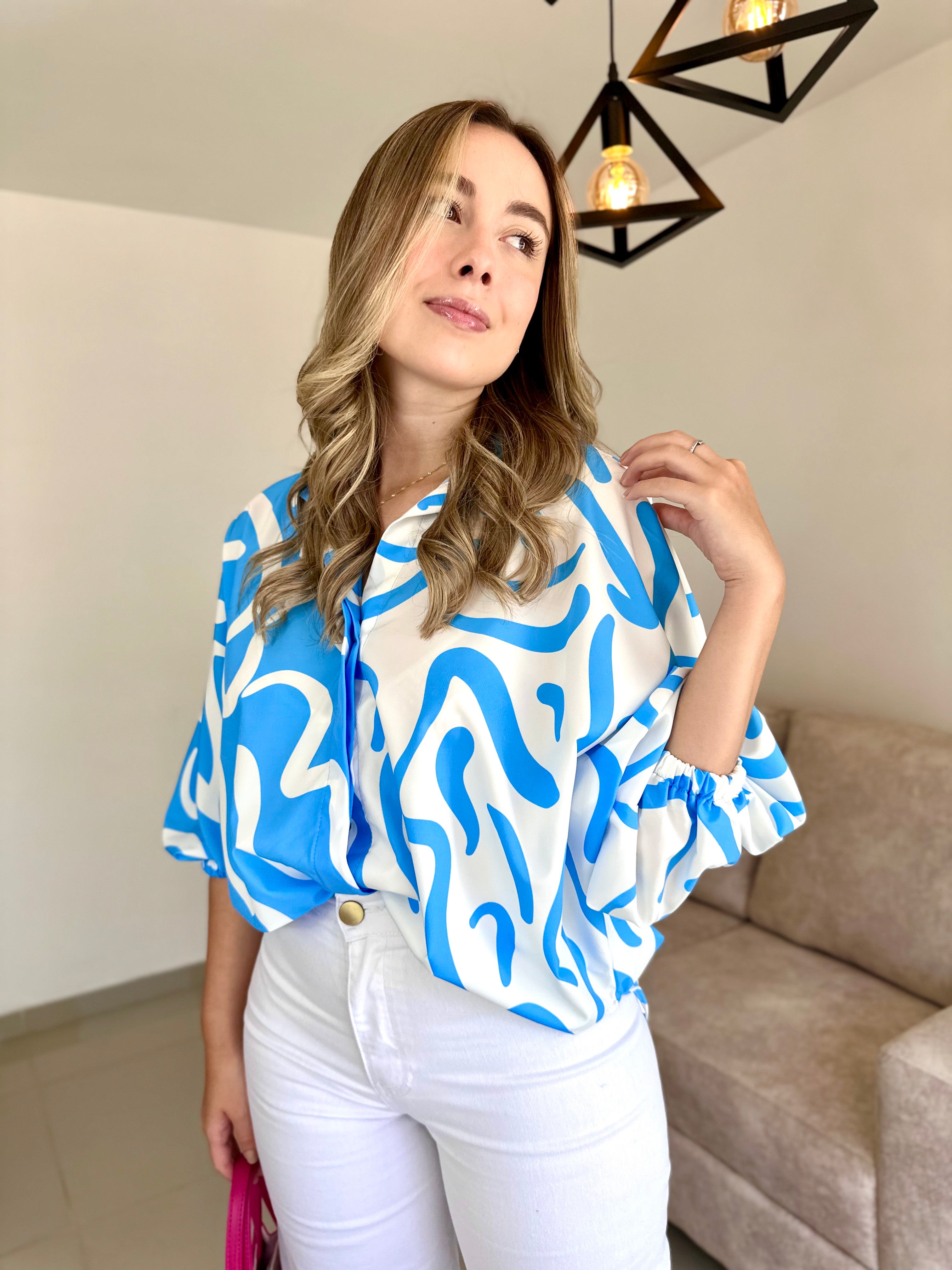 BLUSA GEORGINA PRINT AZUL COMBINADO