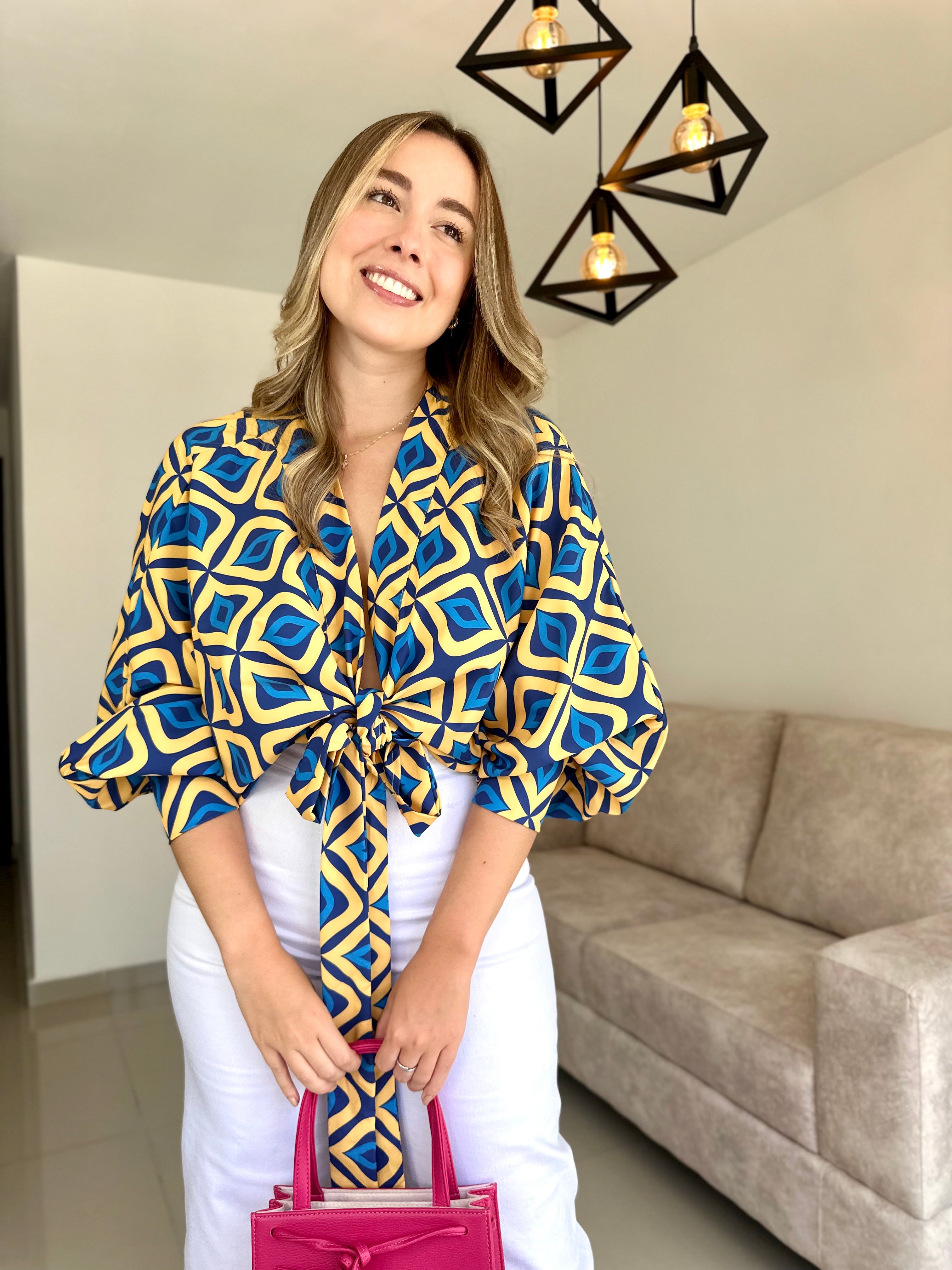 TOP LOLA PRINT ROMBOS AMARILLO-AZUL
