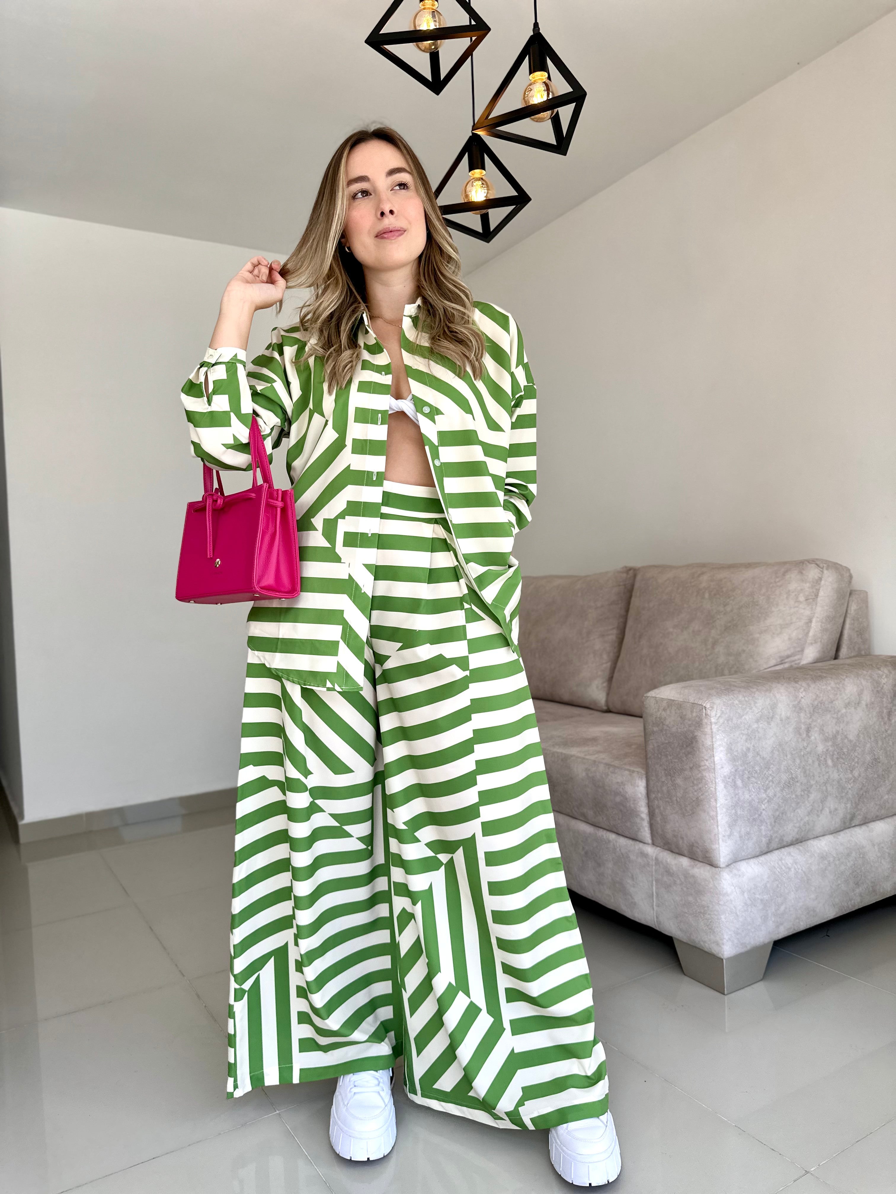 PANTALON LIZA LÍNEAS VERDE BEIGE