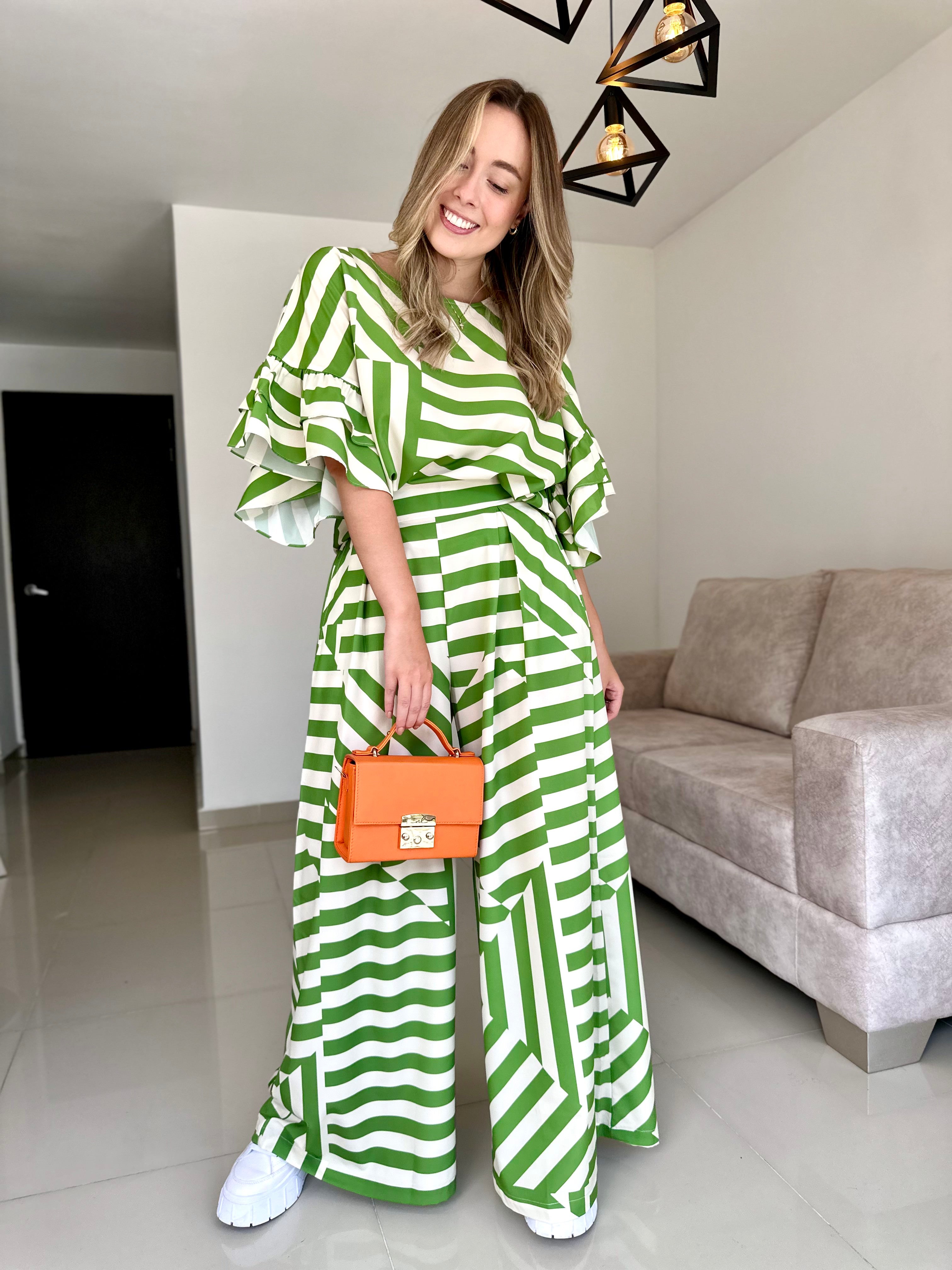 PANTALON LIZA LÍNEAS VERDE BEIGE