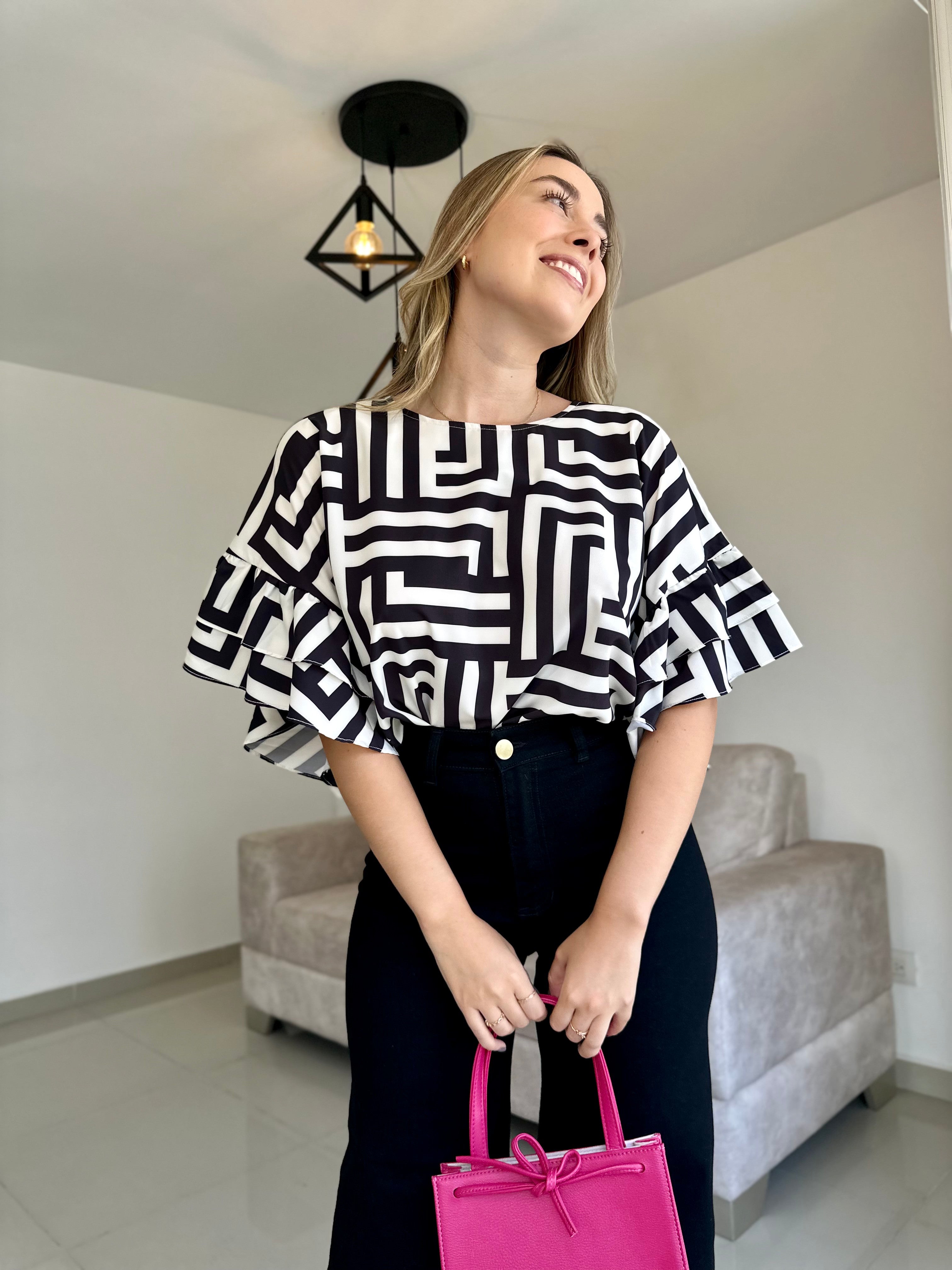 BLUSA AMELIA PRINT NEGRO-MARFIL