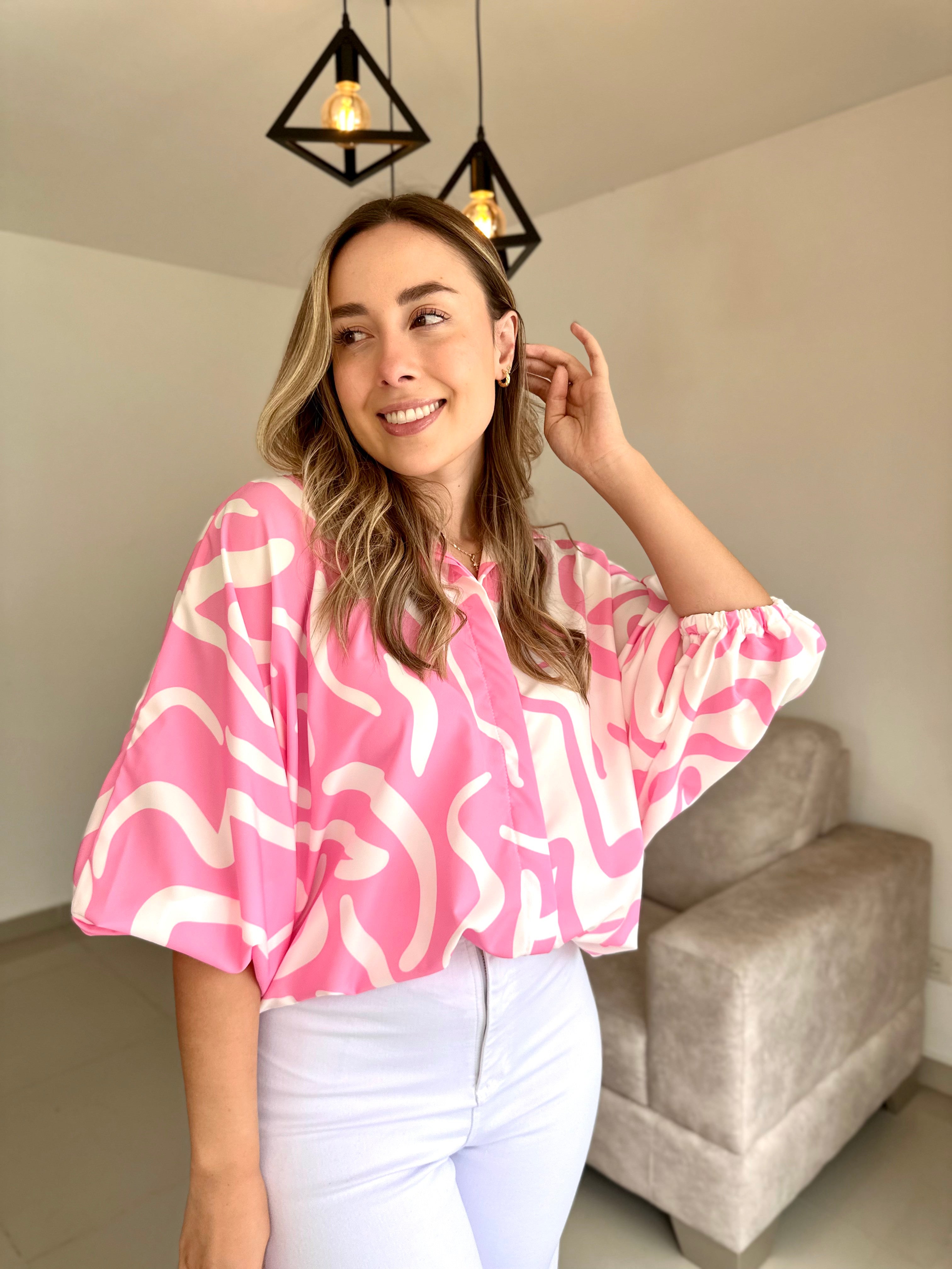 BLUSA GEORGINA PRINT ROSA COMBINADO