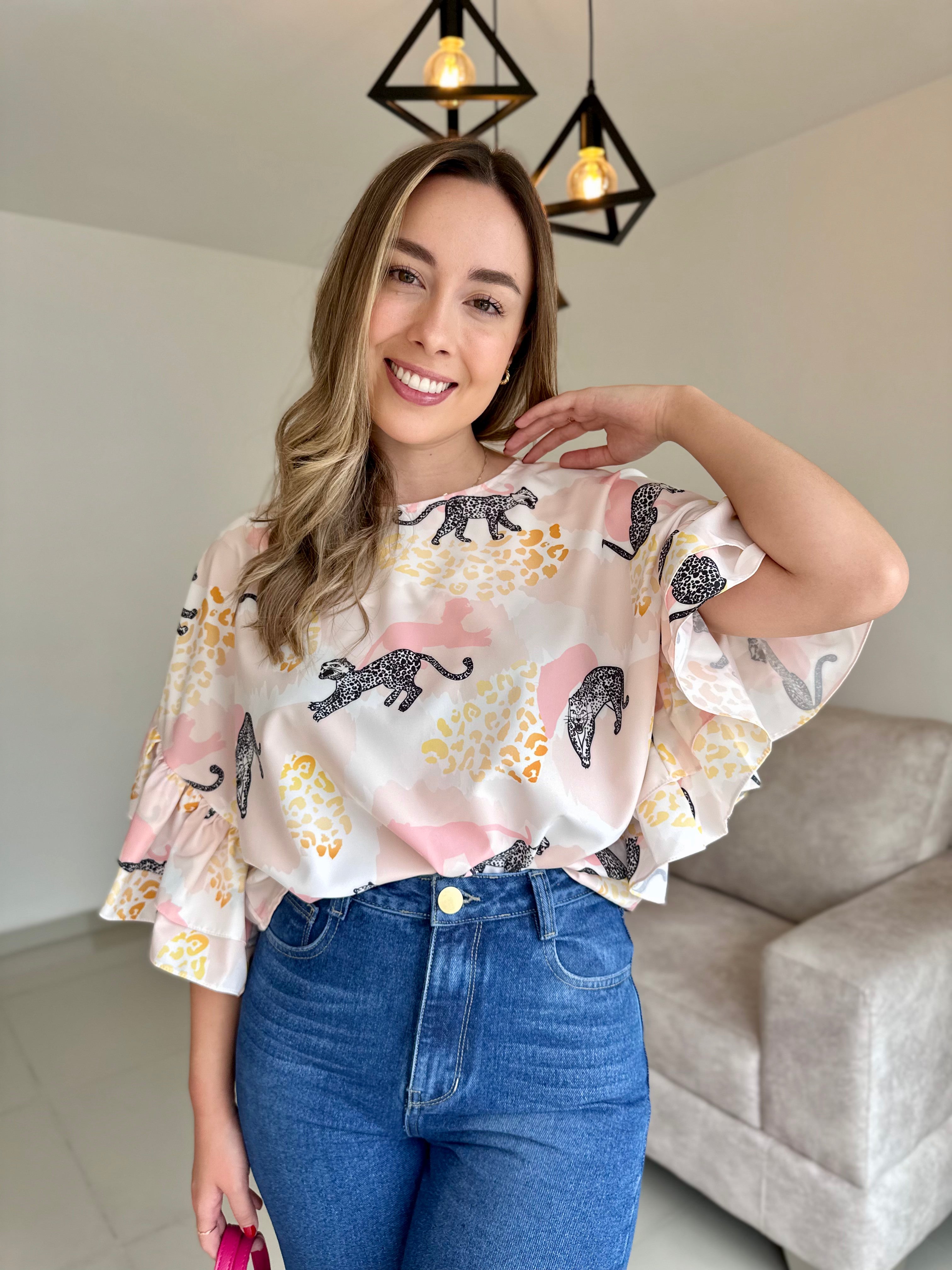 BLUSA AMELIA PRINT ROSA-BLANCO