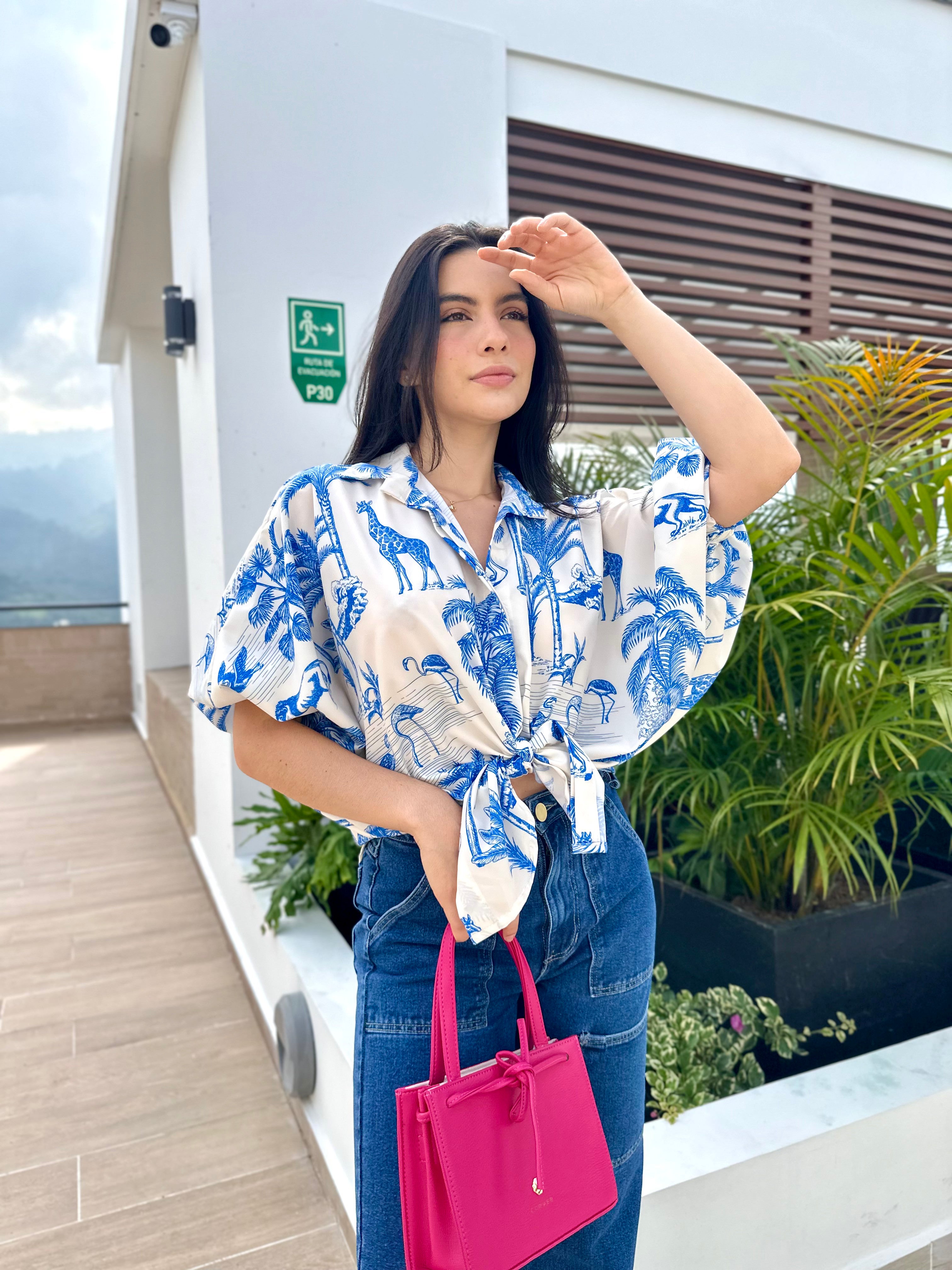 BLUSA GEORGINA PRINT BLANCO-CELESTE