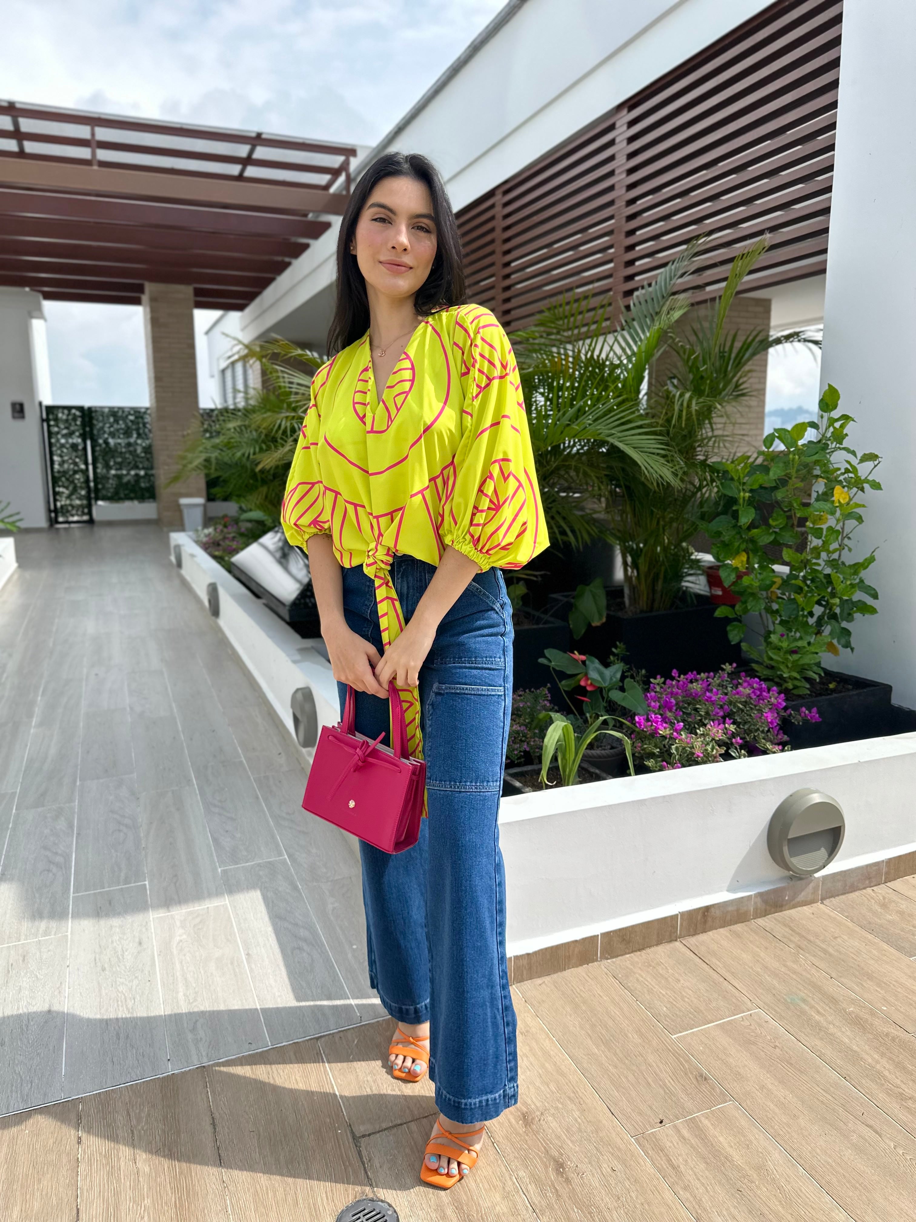 BLUSA CLOE PRINT VERDE LIMA-FUCSIA