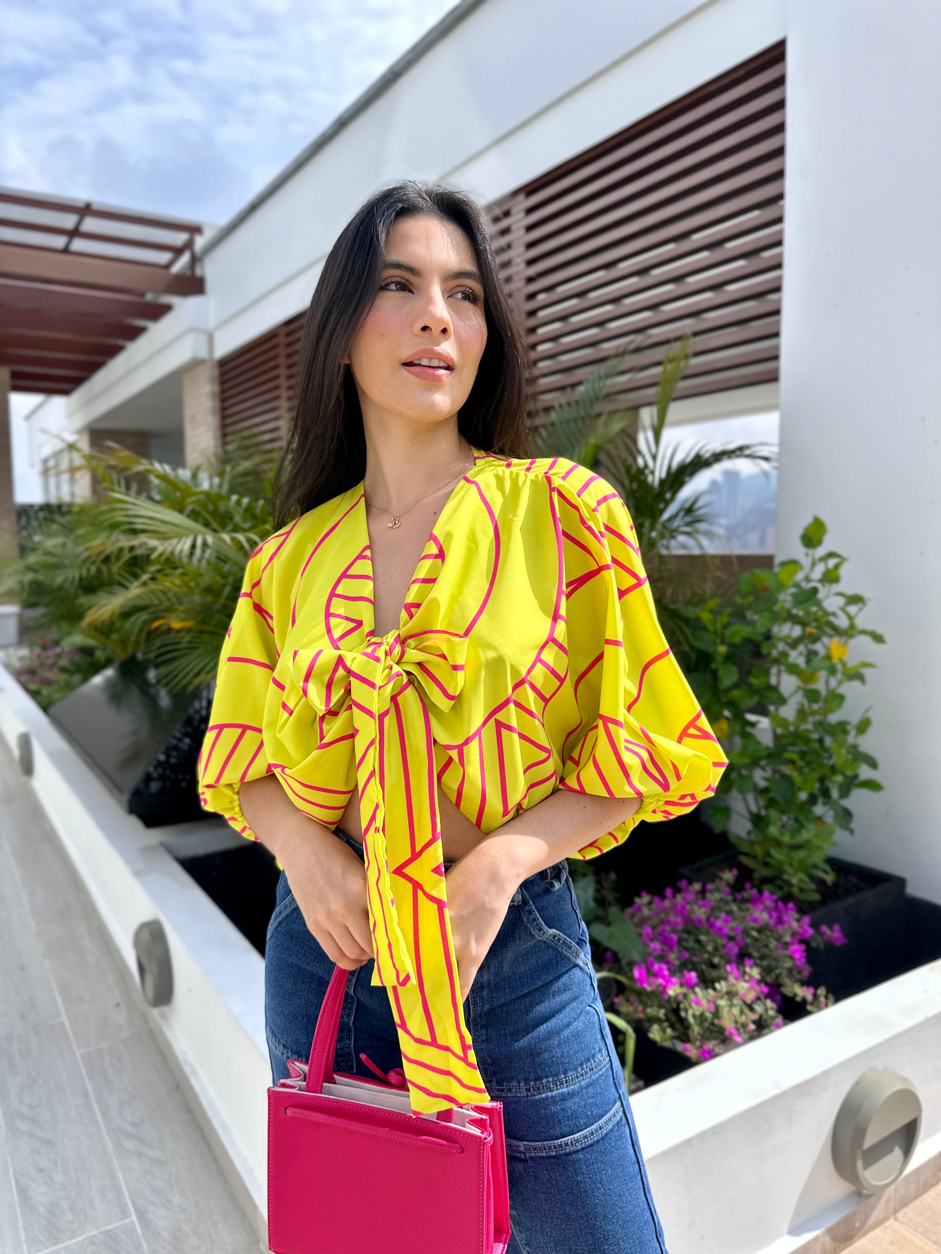 BLUSA CLOE PRINT VERDE LIMA-FUCSIA