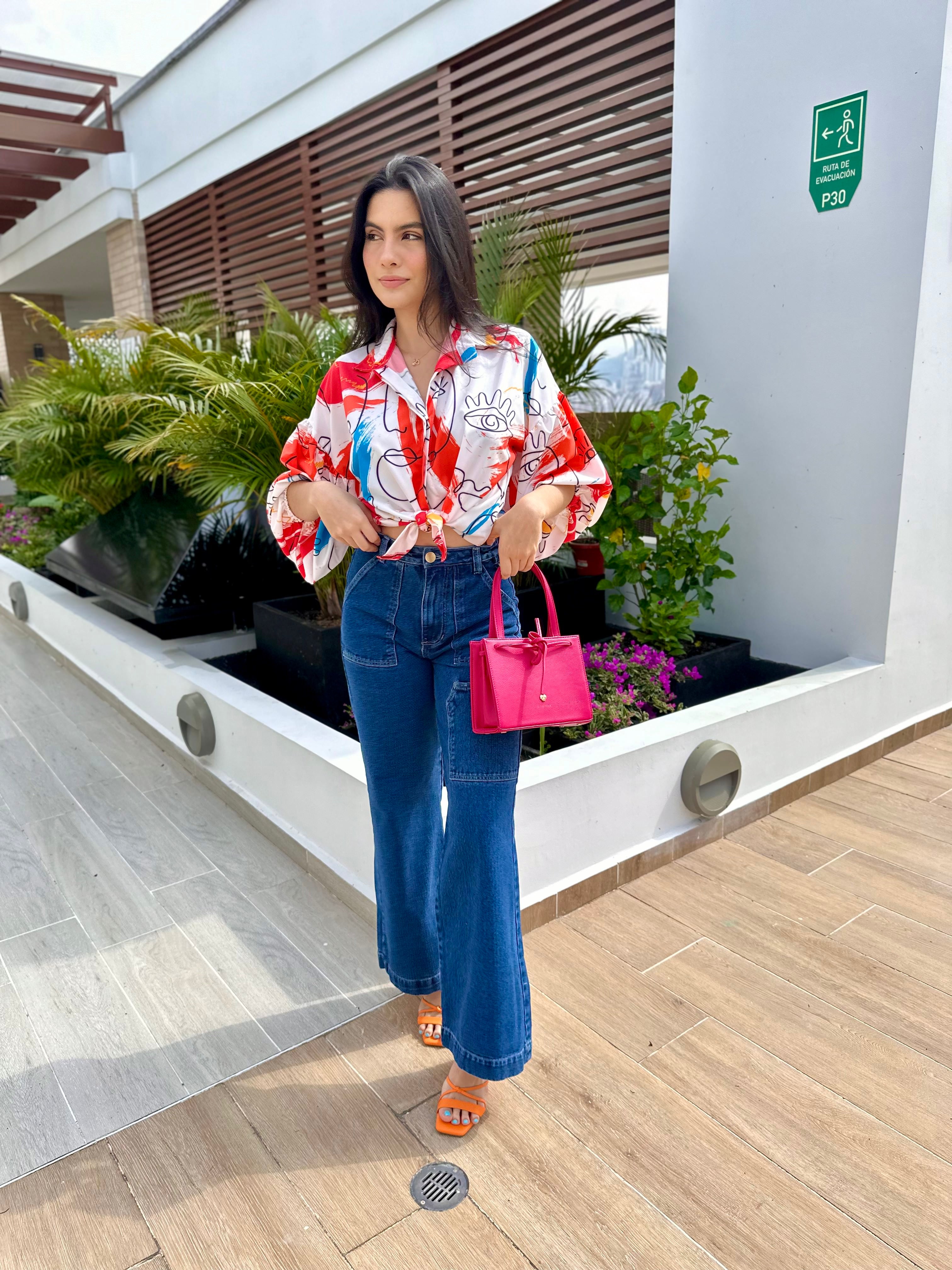 BLUSA ZOE PRINT NARANJA-BLANCO