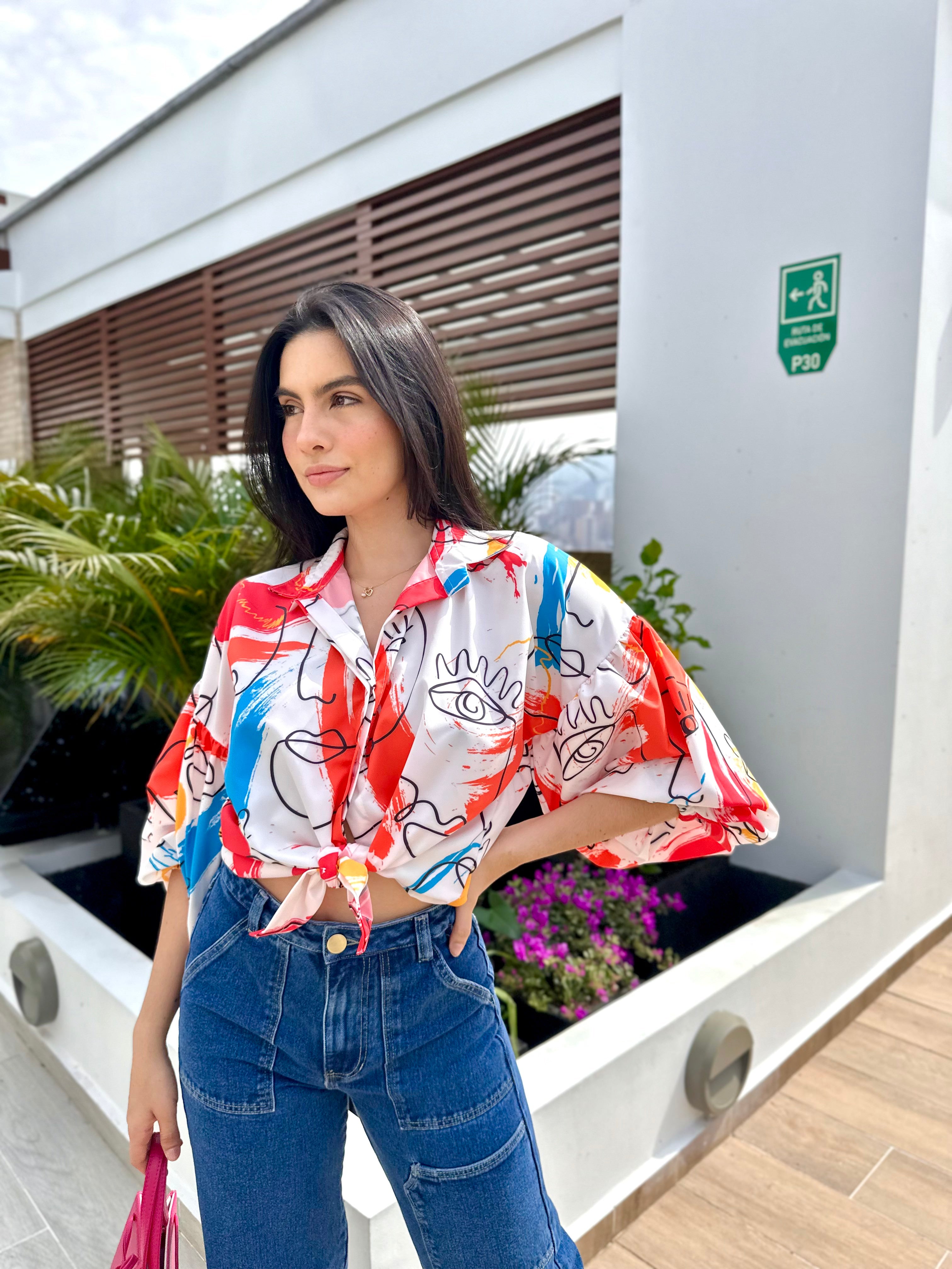 BLUSA ZOE PRINT NARANJA-BLANCO
