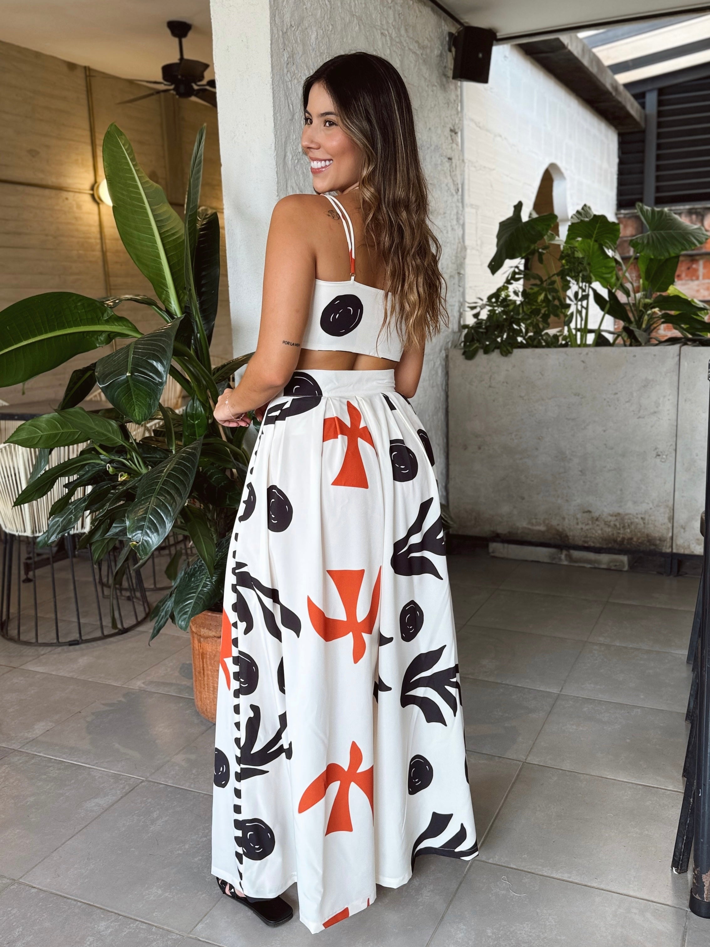 SET POSITANO PRINT BLANCO NARANJA