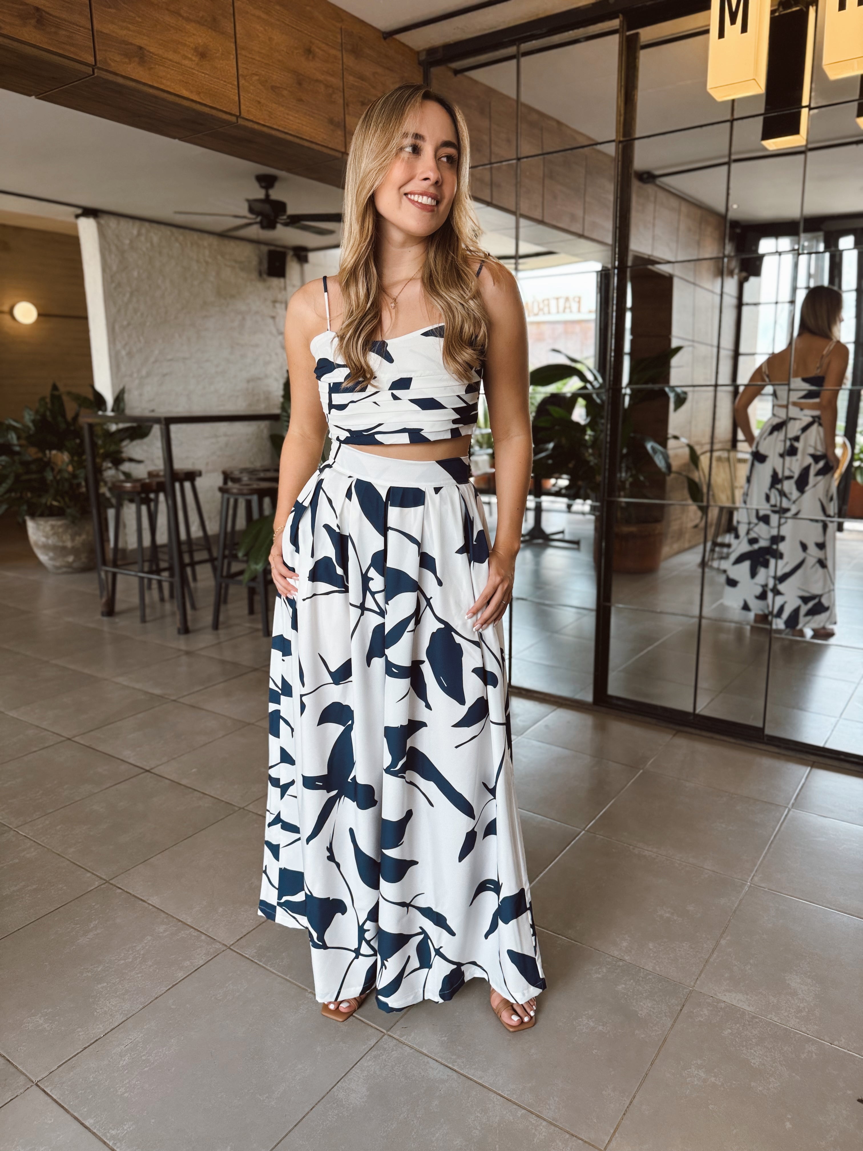 SET POSITANO PRINT BLANCO HOJA AZUL