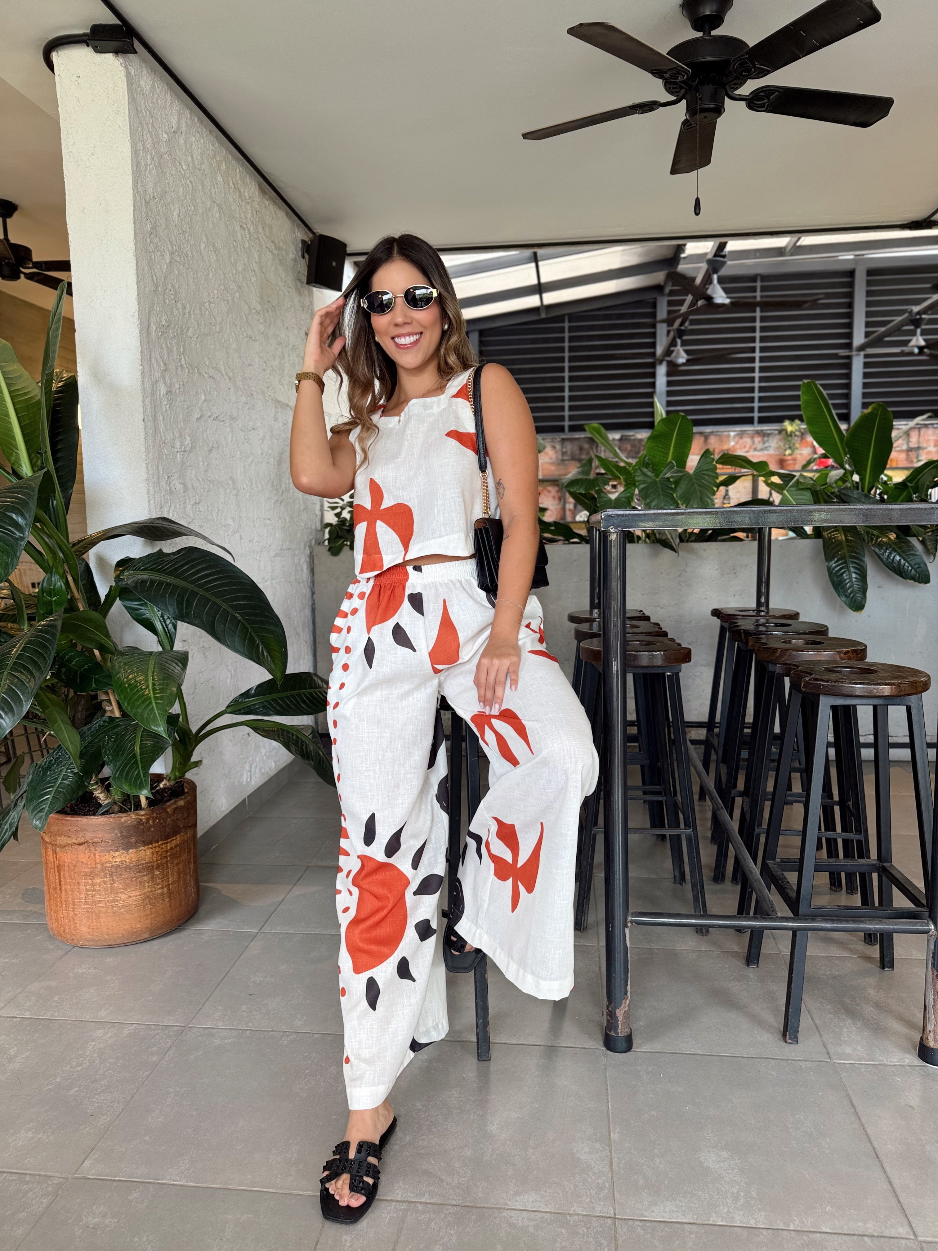 SET AMALFI PRINT BLANCO NARANJA