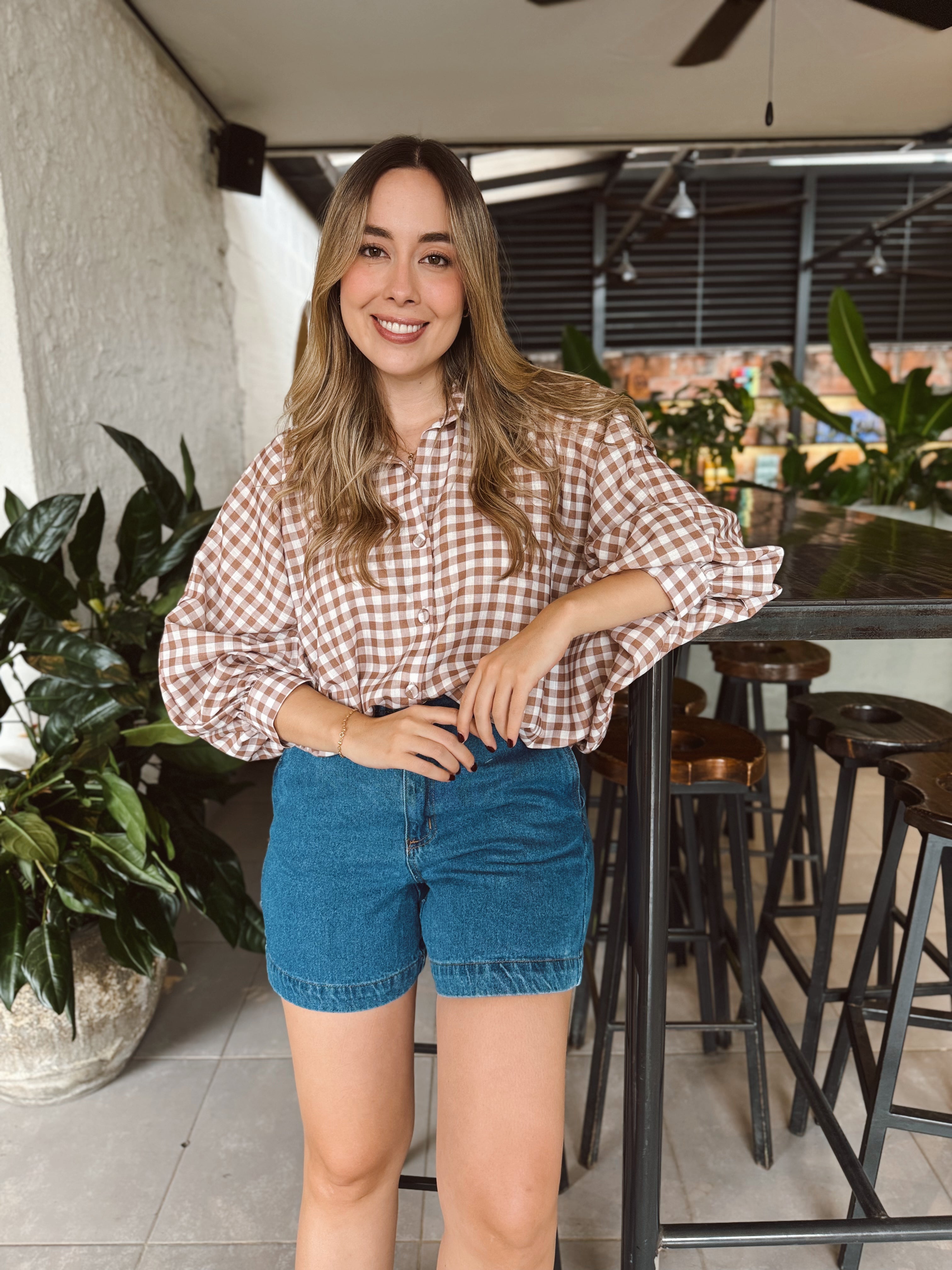 BLUSA MARTINA CUADROS CAFÉ