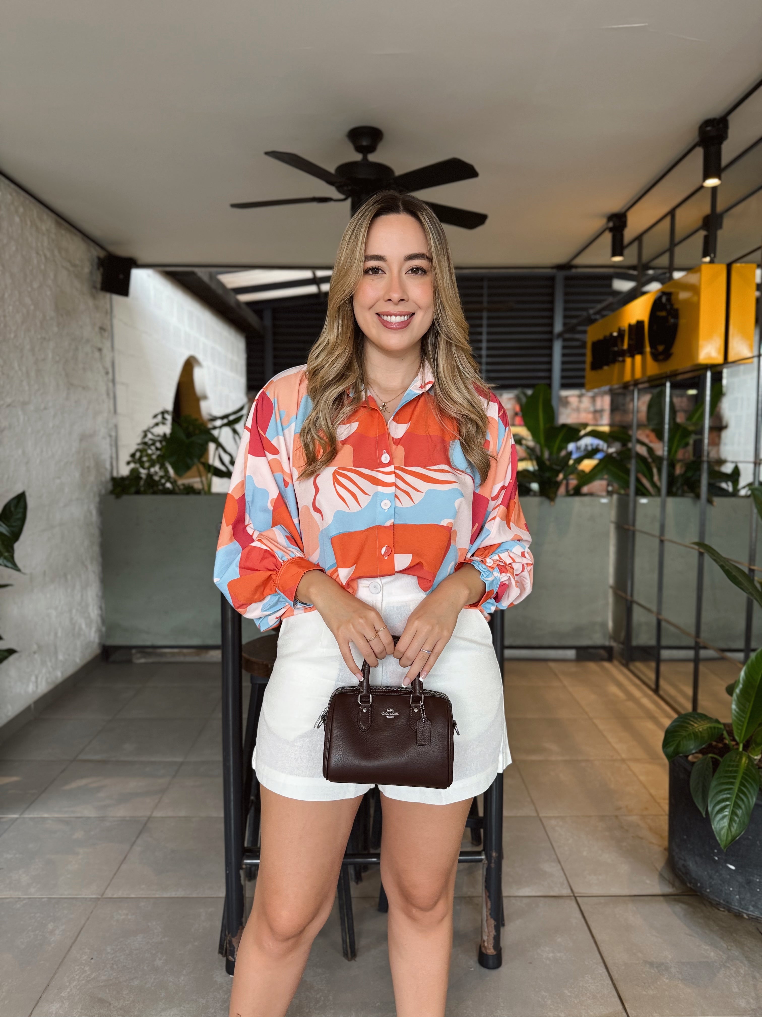BLUSA MARTINA PRINT NARANJA-CELESTE