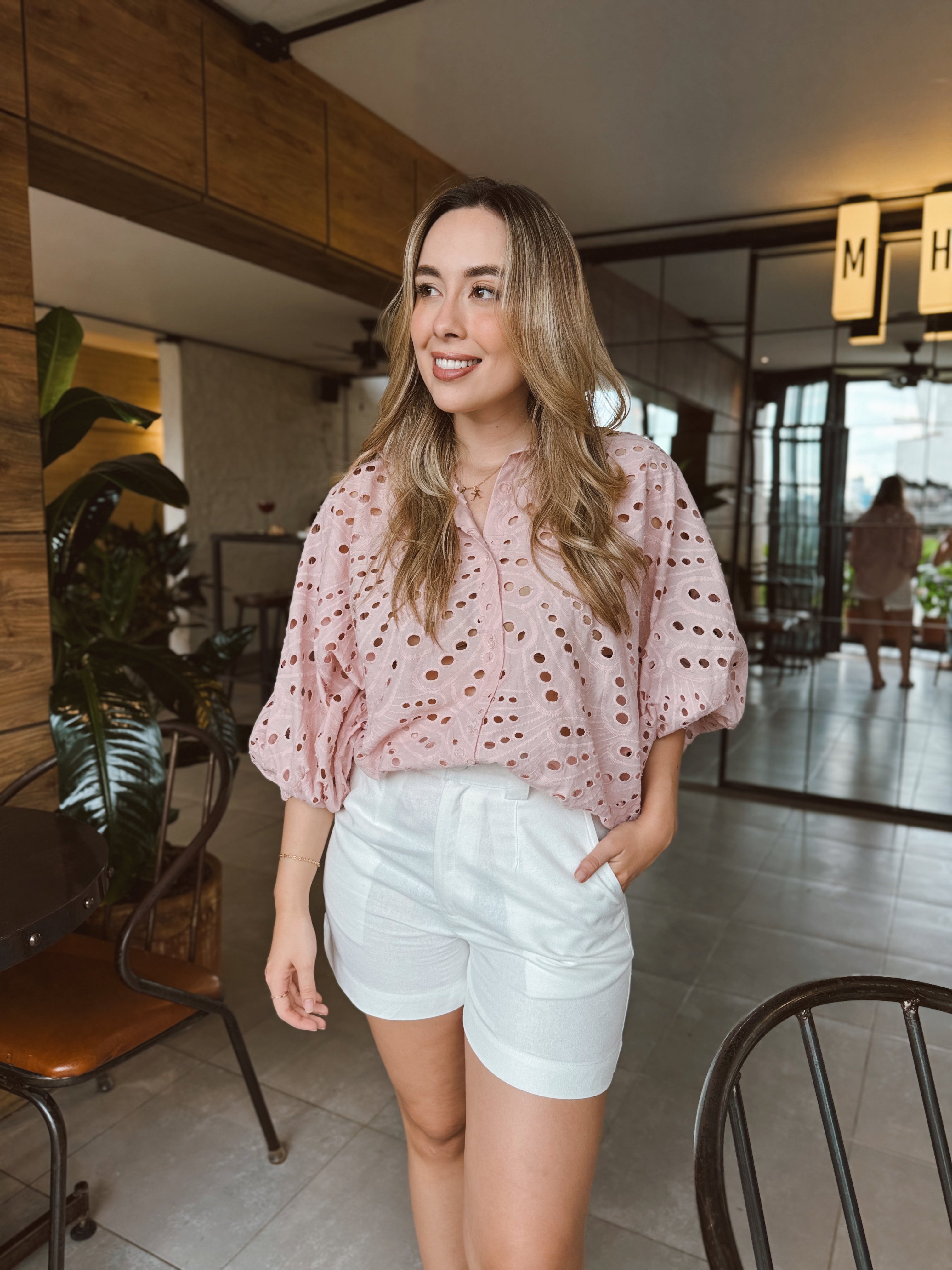 BLUSA GEORGINA OJALILLO GRANDE PALO DE ROSA