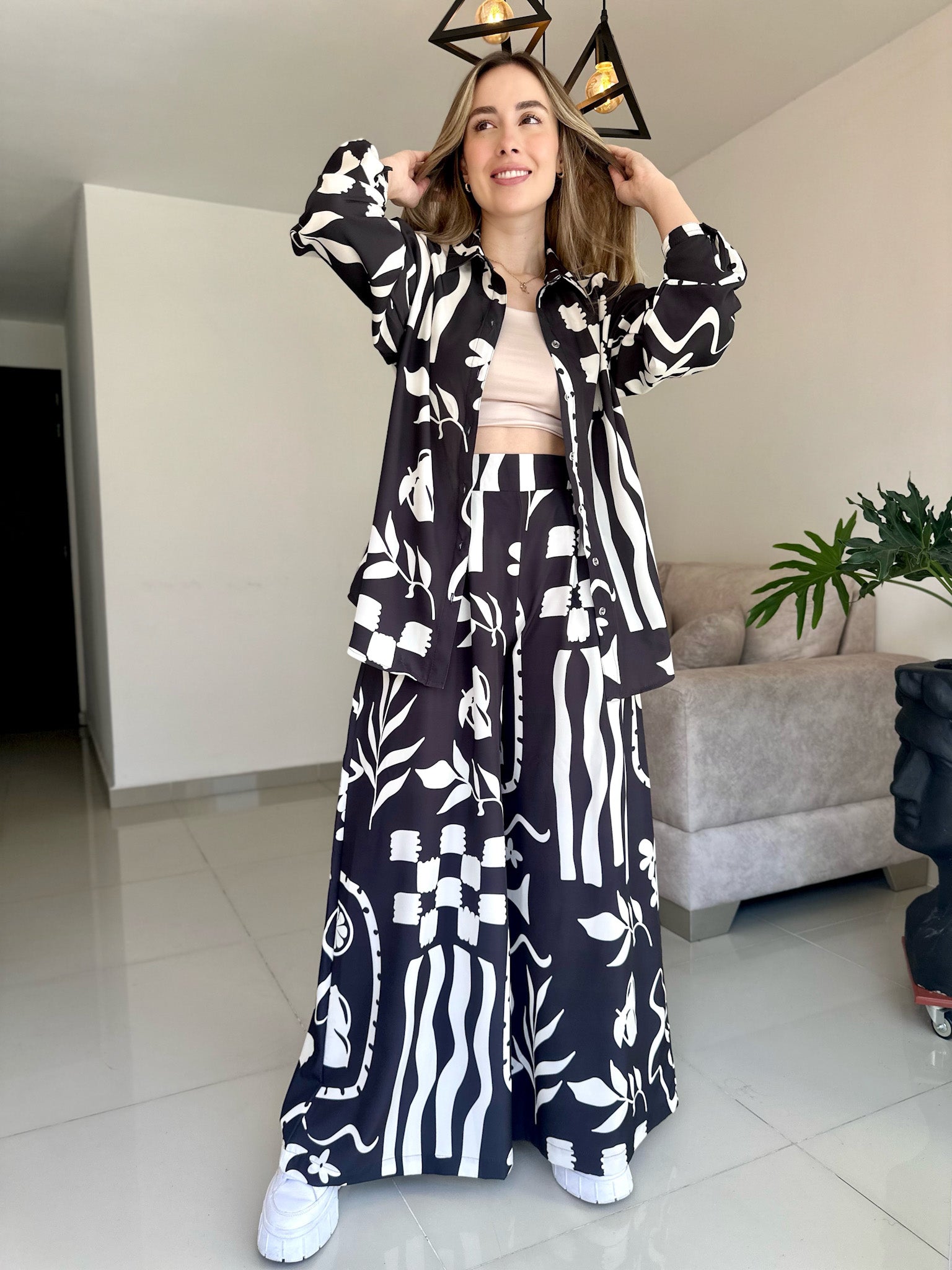 SET HAWAI PRINT NEGRO FLORES