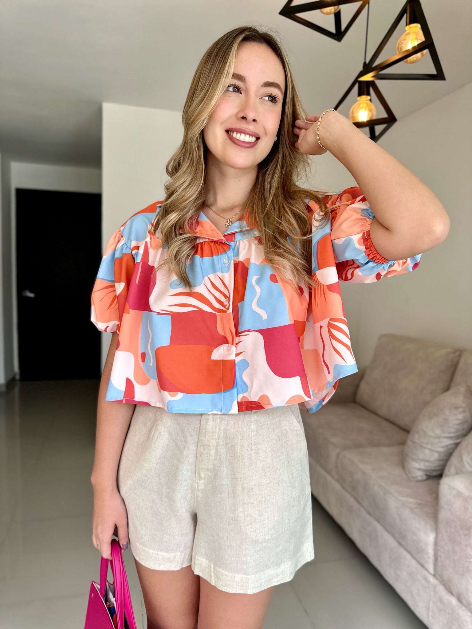 BLUSA MARIE PRINT CELESTE-TERRACOTA