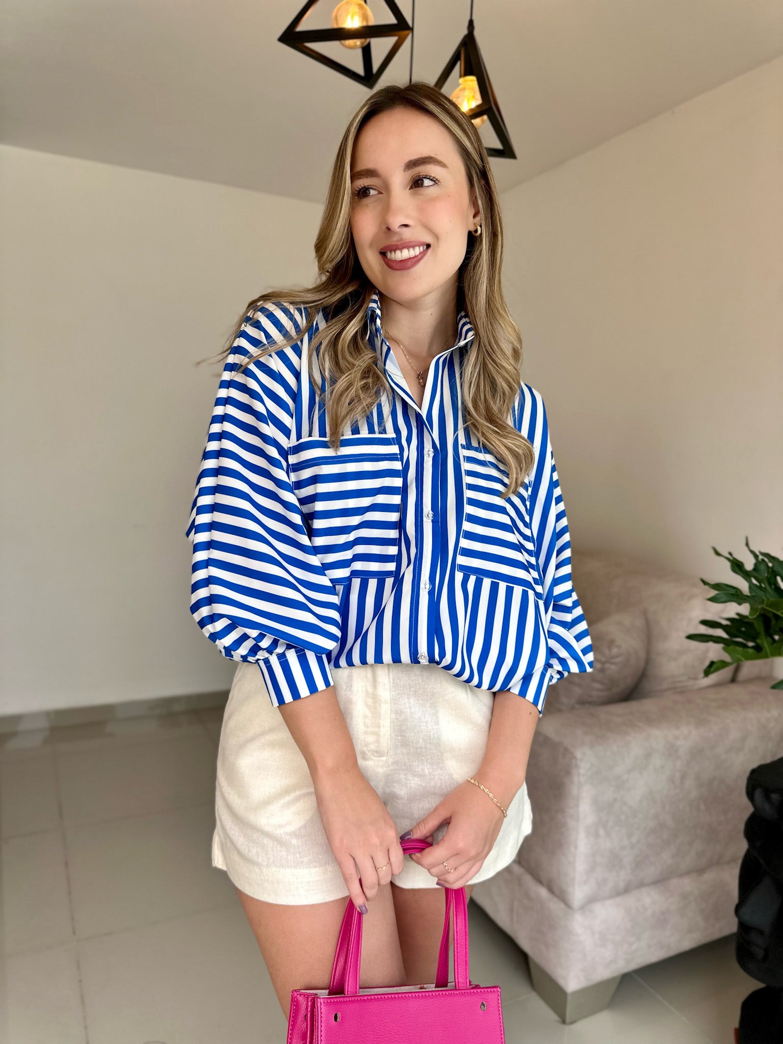 BLUSA BALI PRINT RAYAS AZUL REY