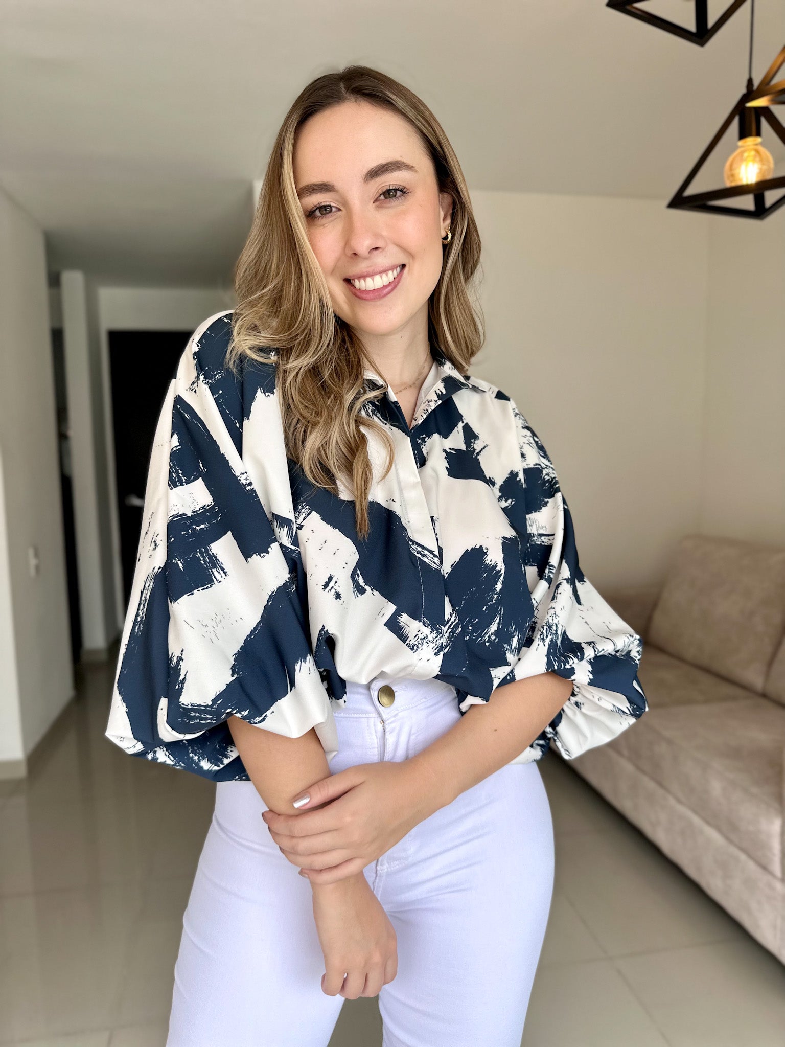 BLUSA GEORGINA PRINT PINCEL AZUL OSCURO