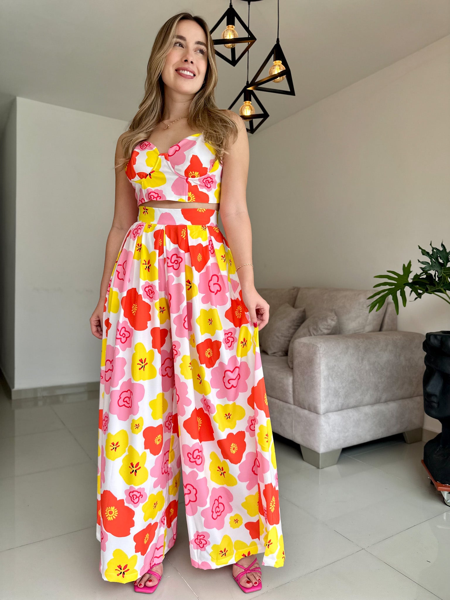 SET POSITANO PRINT AMARILLO-ROSA