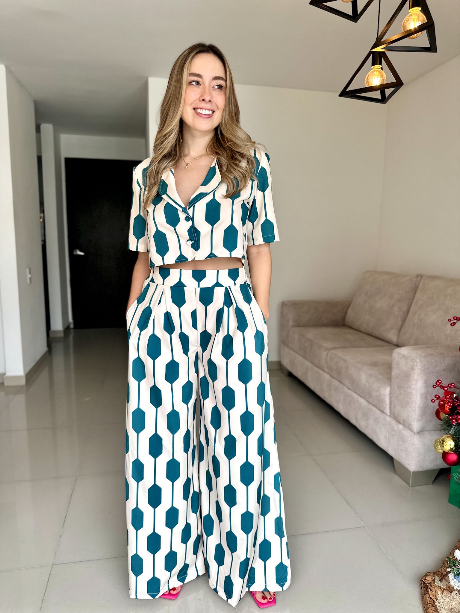 TOP LUANA PRINT BEIGE-VERDE