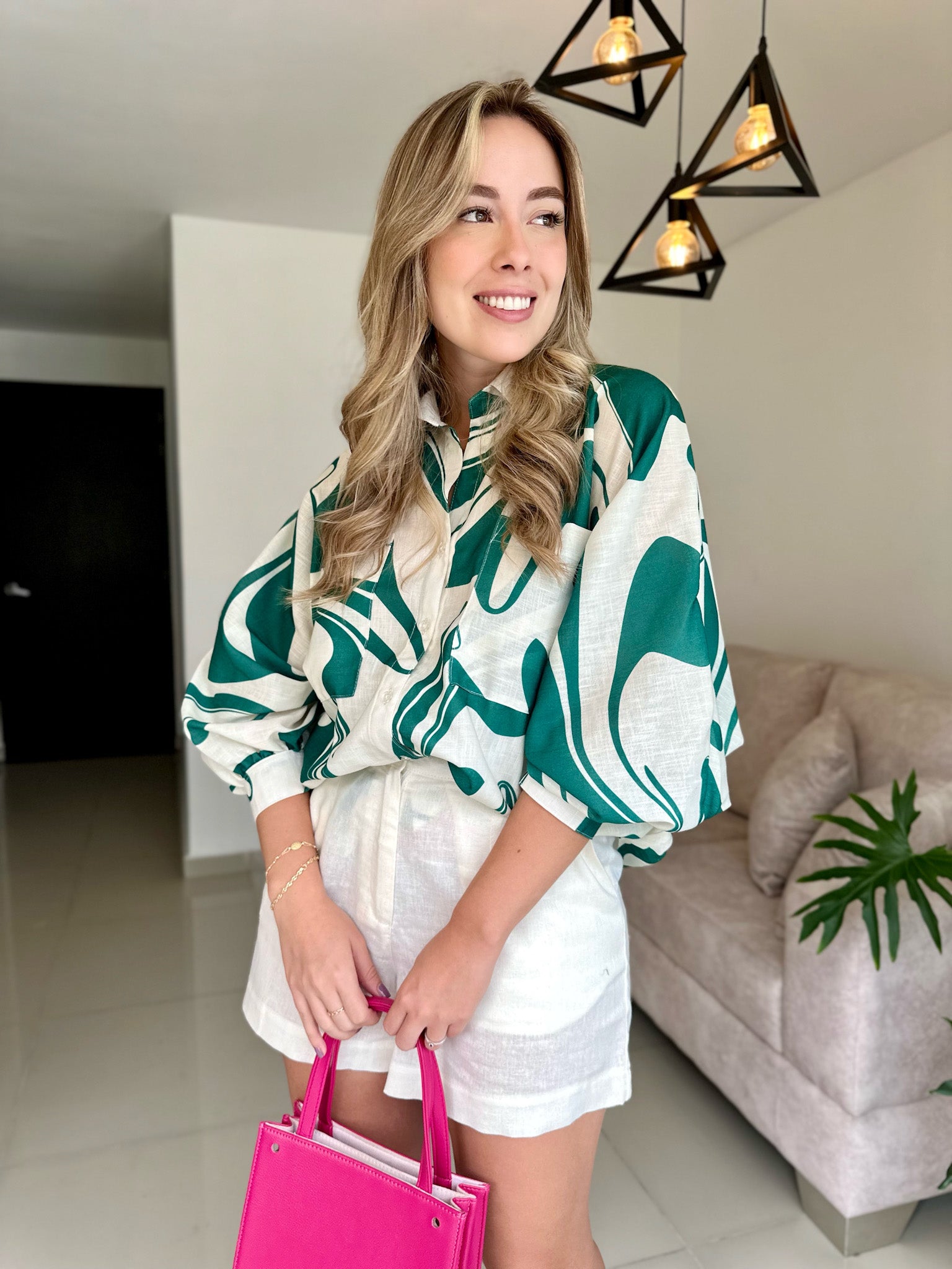 BLUSA BALI PRINT ONDAS VERDE