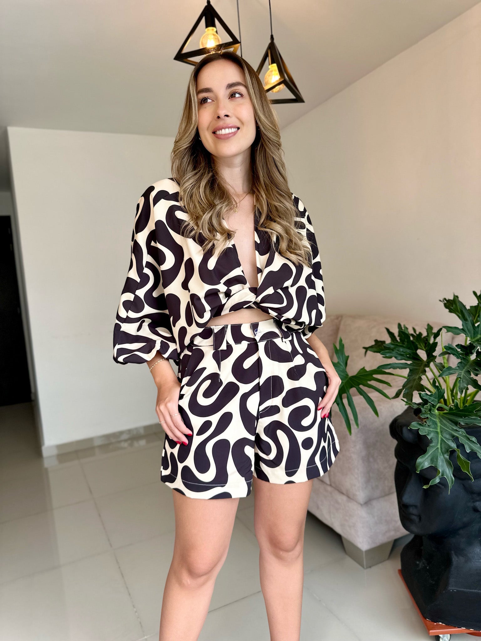 SET AGATHA PRINT BEIGE NEGRO