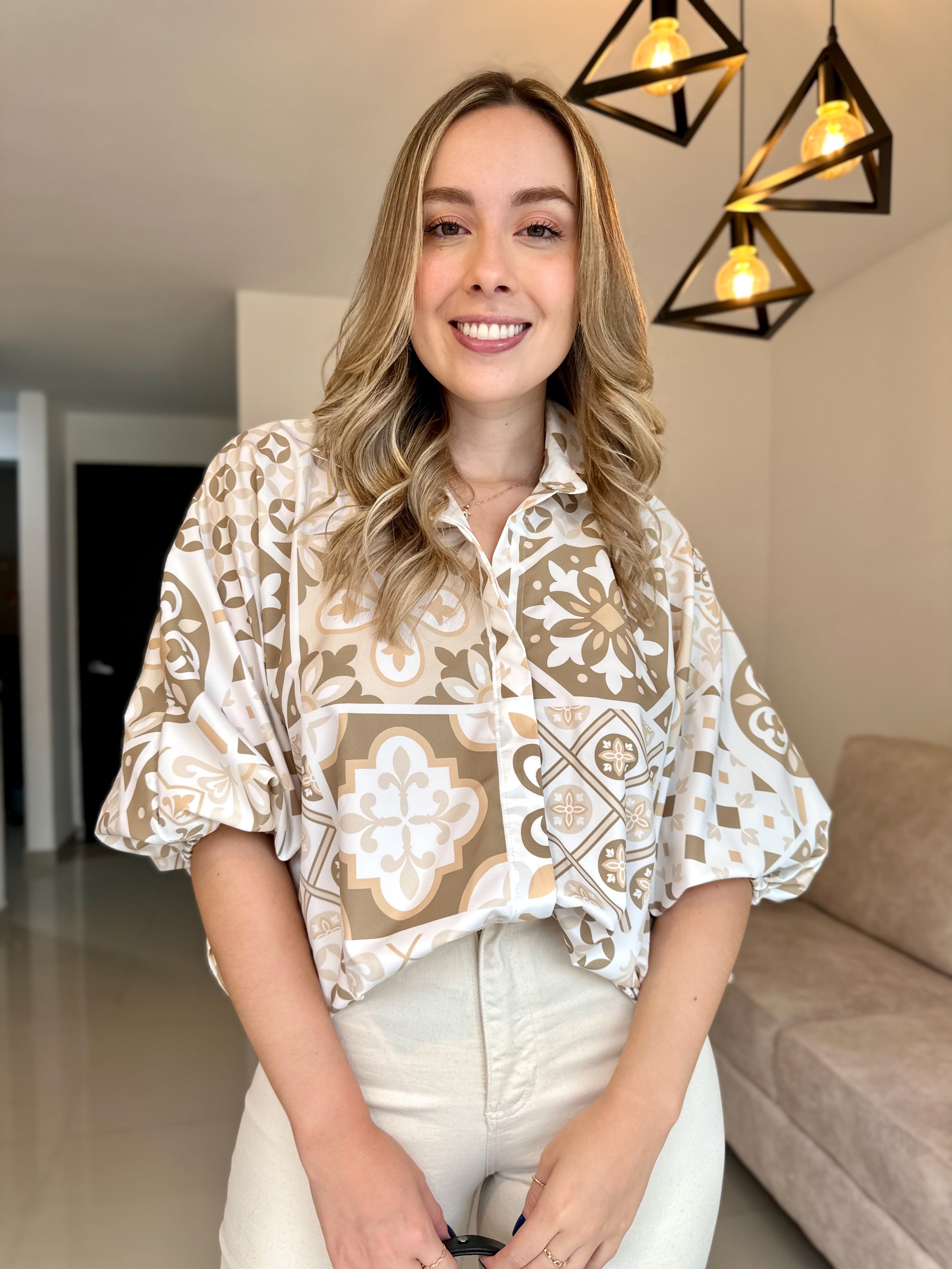 BLUSA GEORGINA PRINT MANDALAS BEIGE-BLANCO